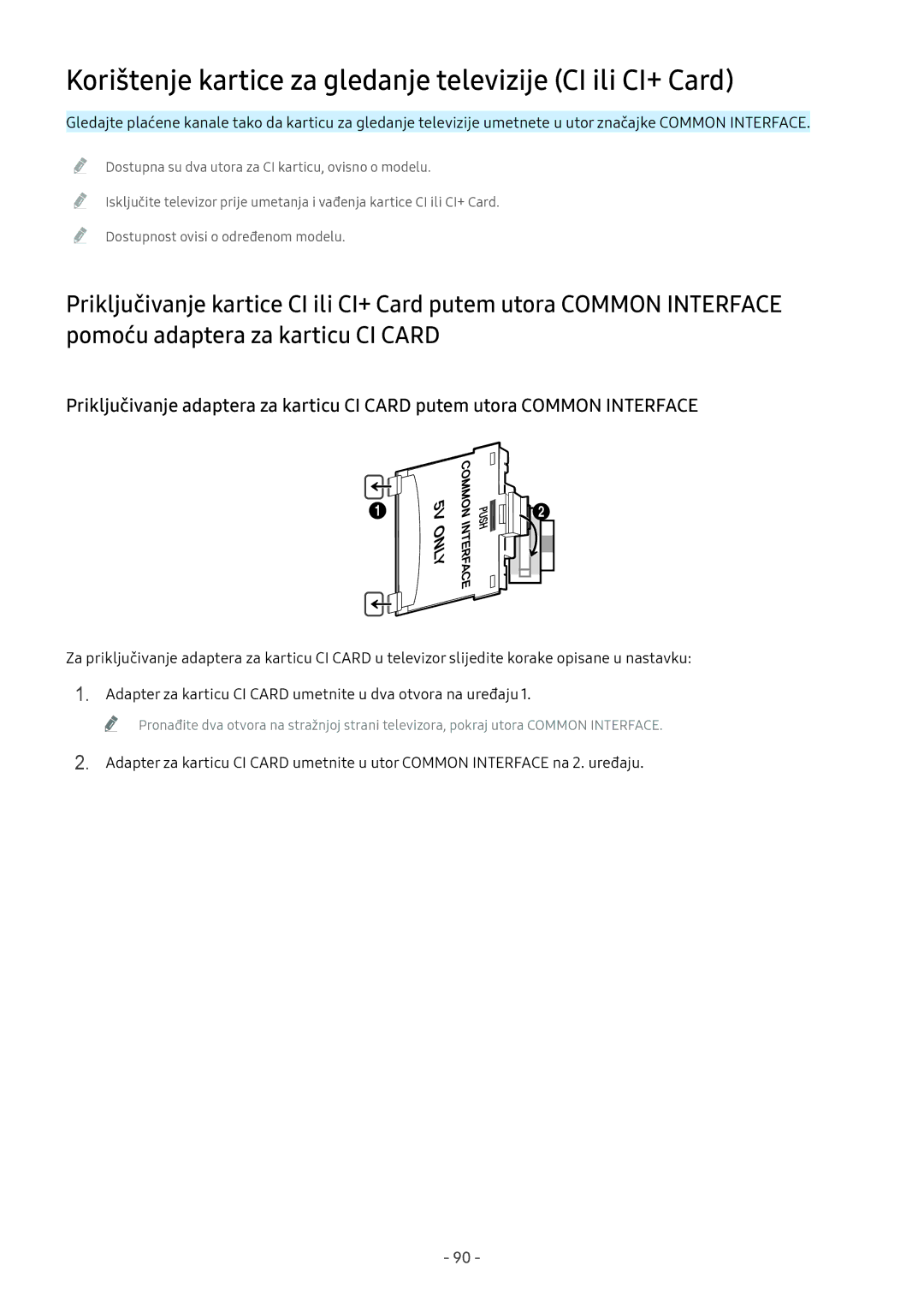 Samsung UE32M5522AKXXH, UE43M5522AKXXH, UE32M5572AUXXH manual Korištenje kartice za gledanje televizije CI ili CI+ Card 