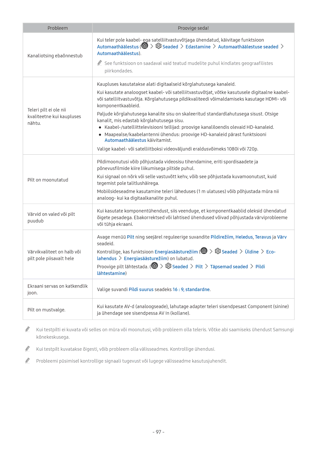 Samsung UE32M5522AKXXH, UE43M5522AKXXH, UE43M5502AKXXH manual Automaathäälestus käivitamist, Seaded Üldine Eco, Lahendus 