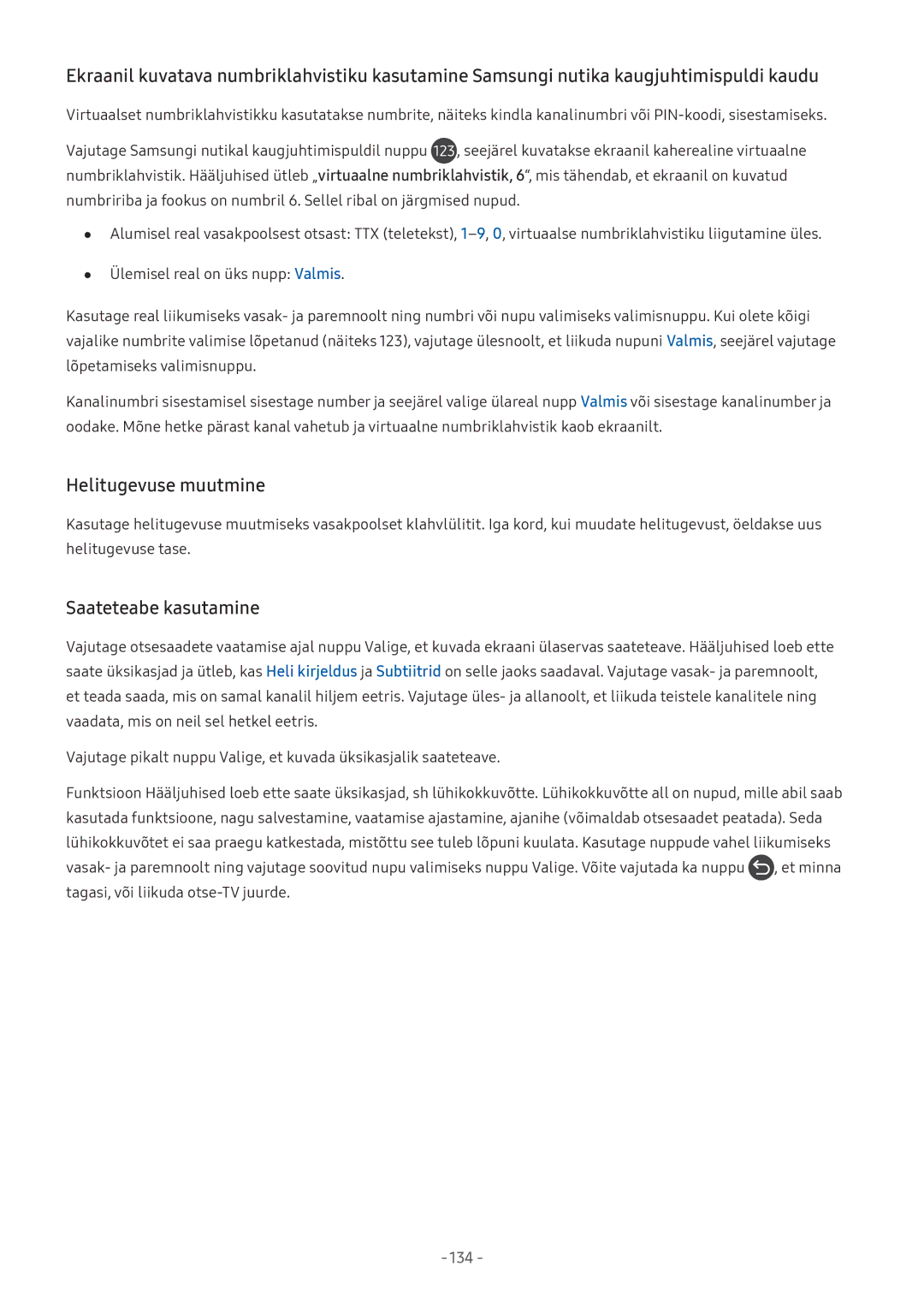 Samsung UE43M5502AKXXH, UE43M5522AKXXH, UE32M5522AKXXH, UE32M5502AKXXH manual Helitugevuse muutmine, Saateteabe kasutamine 