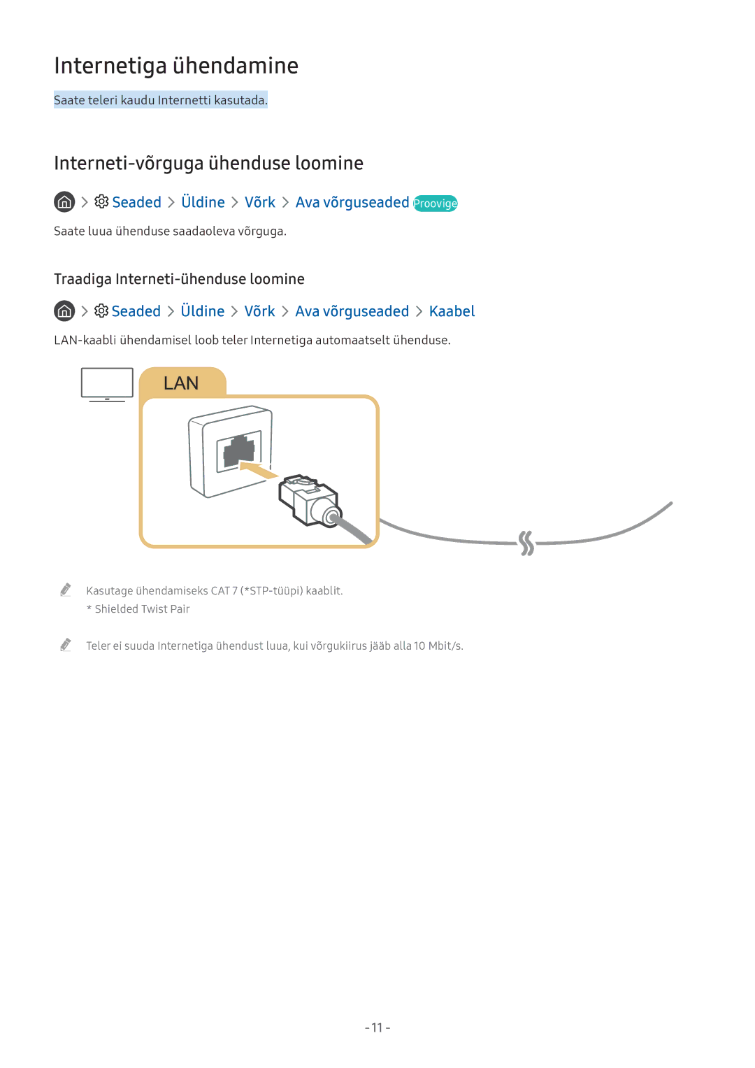 Samsung UE49M5522AKXXH Internetiga ühendamine, Interneti-võrguga ühenduse loomine, Traadiga Interneti-ühenduse loomine 