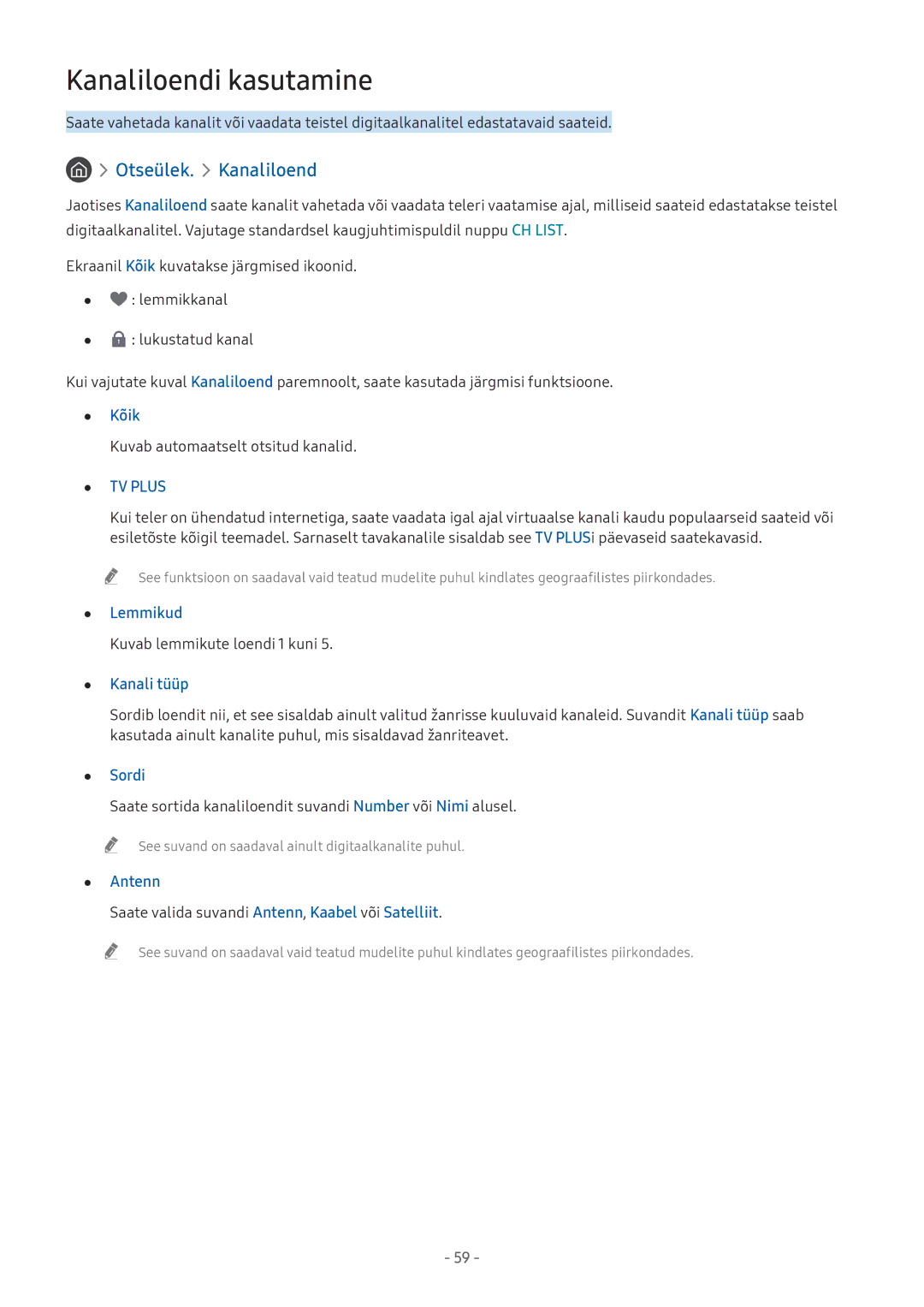 Samsung UE49M5522AKXXH, UE43M5522AKXXH, UE32M5522AKXXH, UE43M5502AKXXH manual Kanaliloendi kasutamine, Otseülek. Kanaliloend 