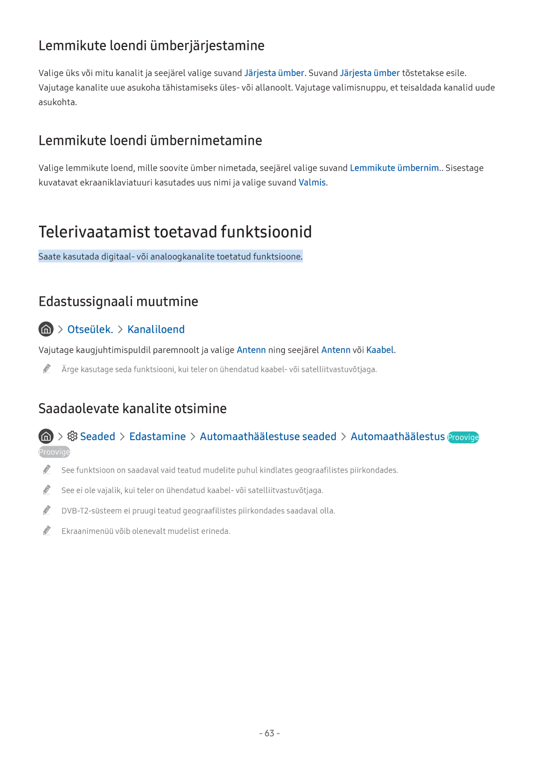 Samsung UE32M5502AKXXH Telerivaatamist toetavad funktsioonid, Lemmikute loendi ümberjärjestamine, Edastussignaali muutmine 