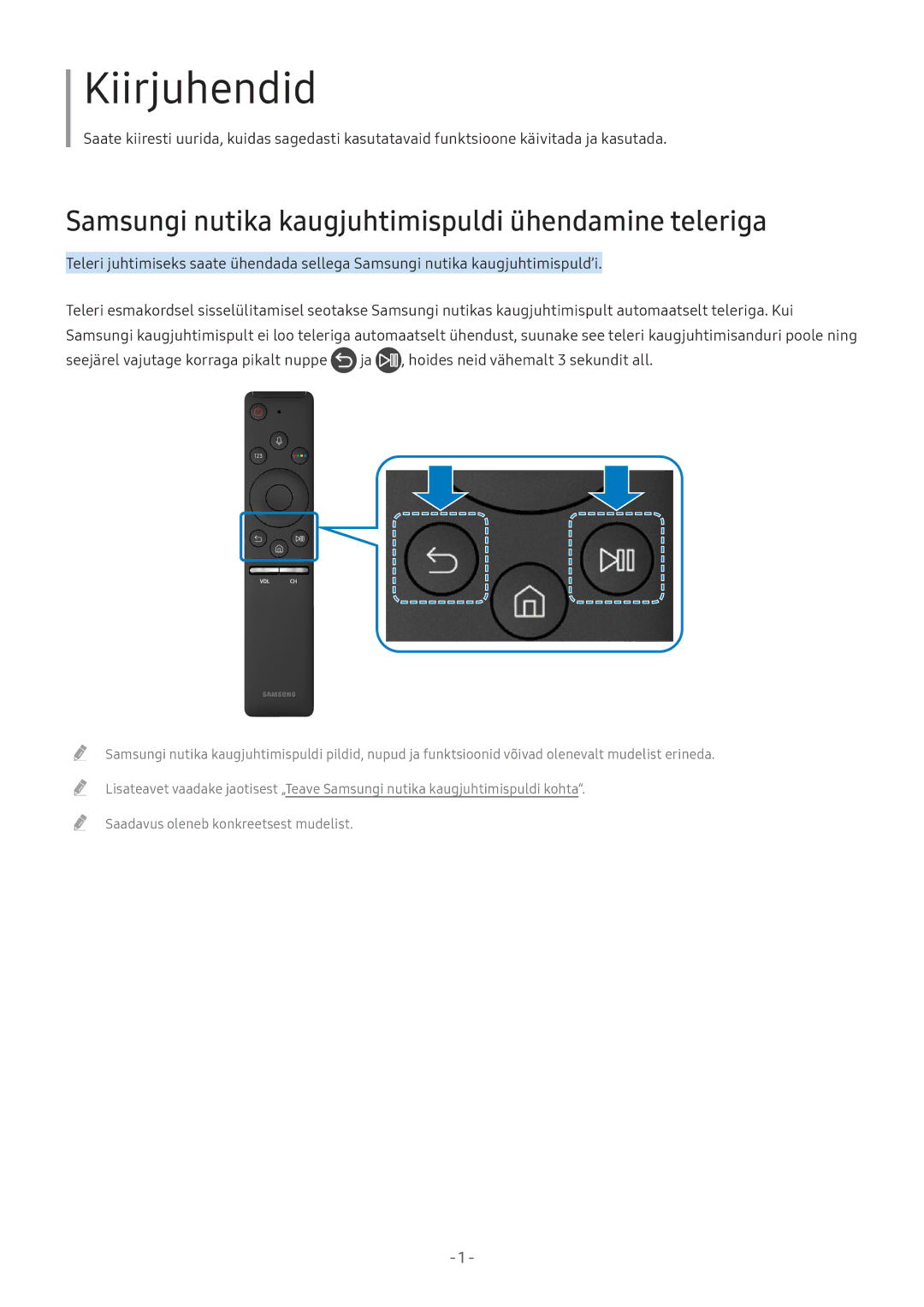 Samsung UE32M5522AKXXH, UE43M5522AKXXH, UE43M5502AKXXH Kiirjuhendid, Samsungi nutika kaugjuhtimispuldi ühendamine teleriga 