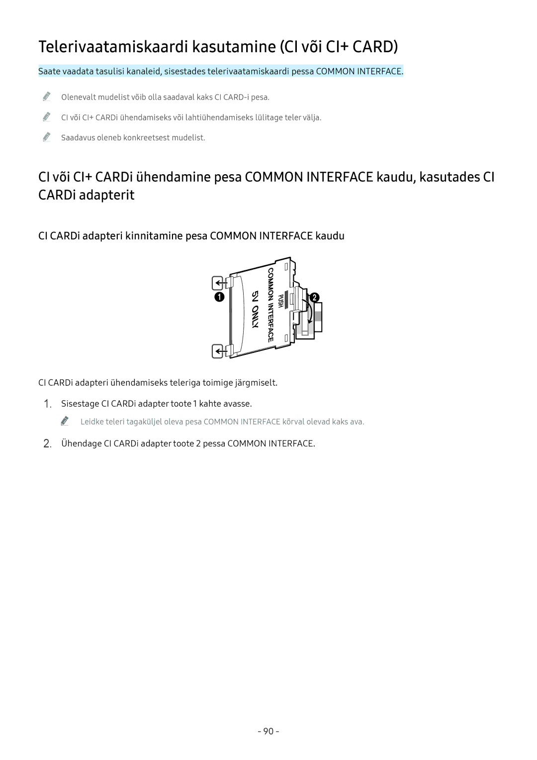 Samsung UE43M5522AKXXH, UE32M5522AKXXH, UE43M5502AKXXH, UE32M5502AKXXH manual Telerivaatamiskaardi kasutamine CI või CI+ Card 