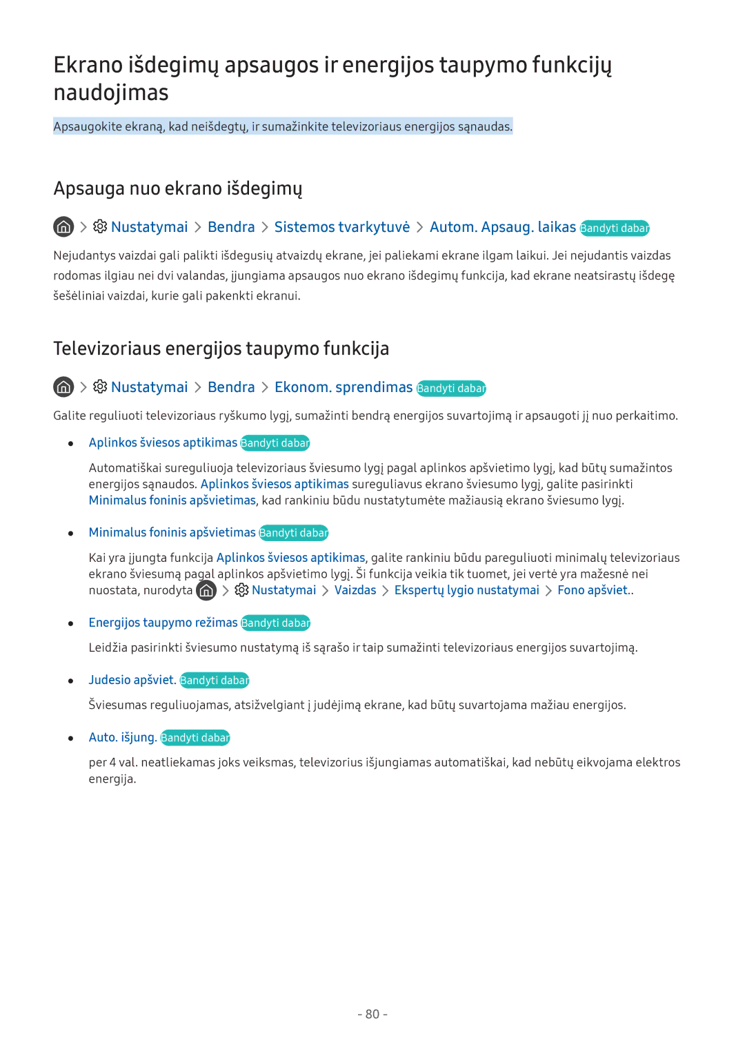 Samsung UE43M5502AKXXH, UE43M5522AKXXH manual Apsauga nuo ekrano išdegimų, Televizoriaus energijos taupymo funkcija 