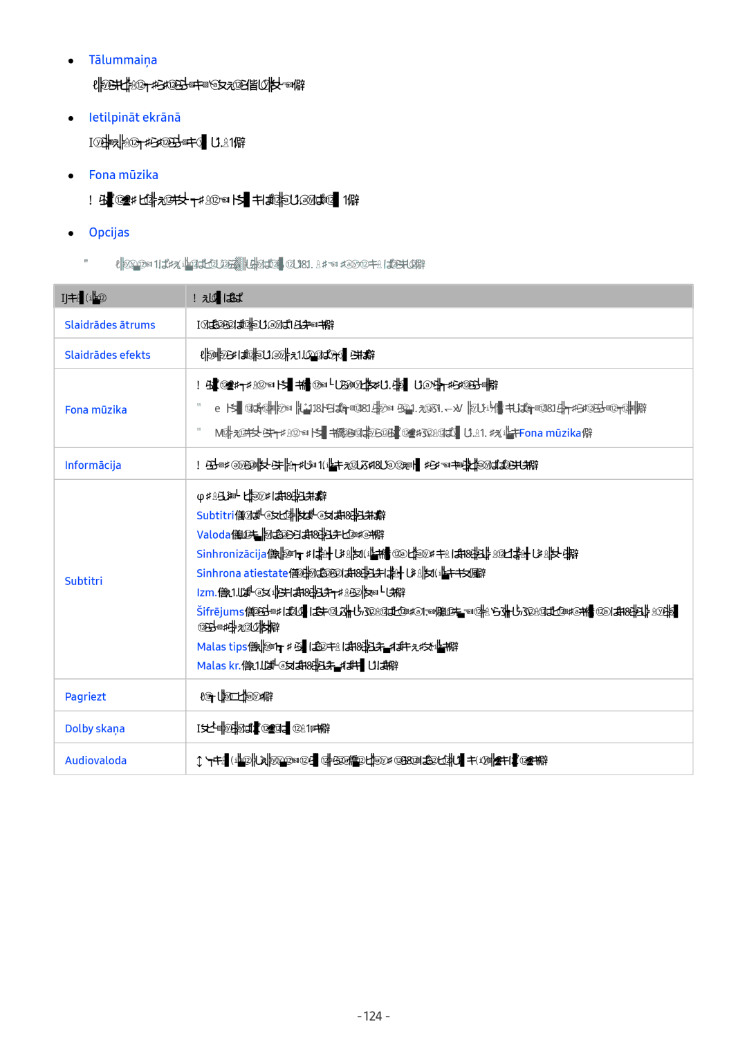 Samsung UE49M5502AKXXH, UE43M5522AKXXH, UE32M5522AKXXH, UE43M5502AKXXH Tālummaiņa, Ietilpināt ekrānā, Fona mūzika, Opcijas 