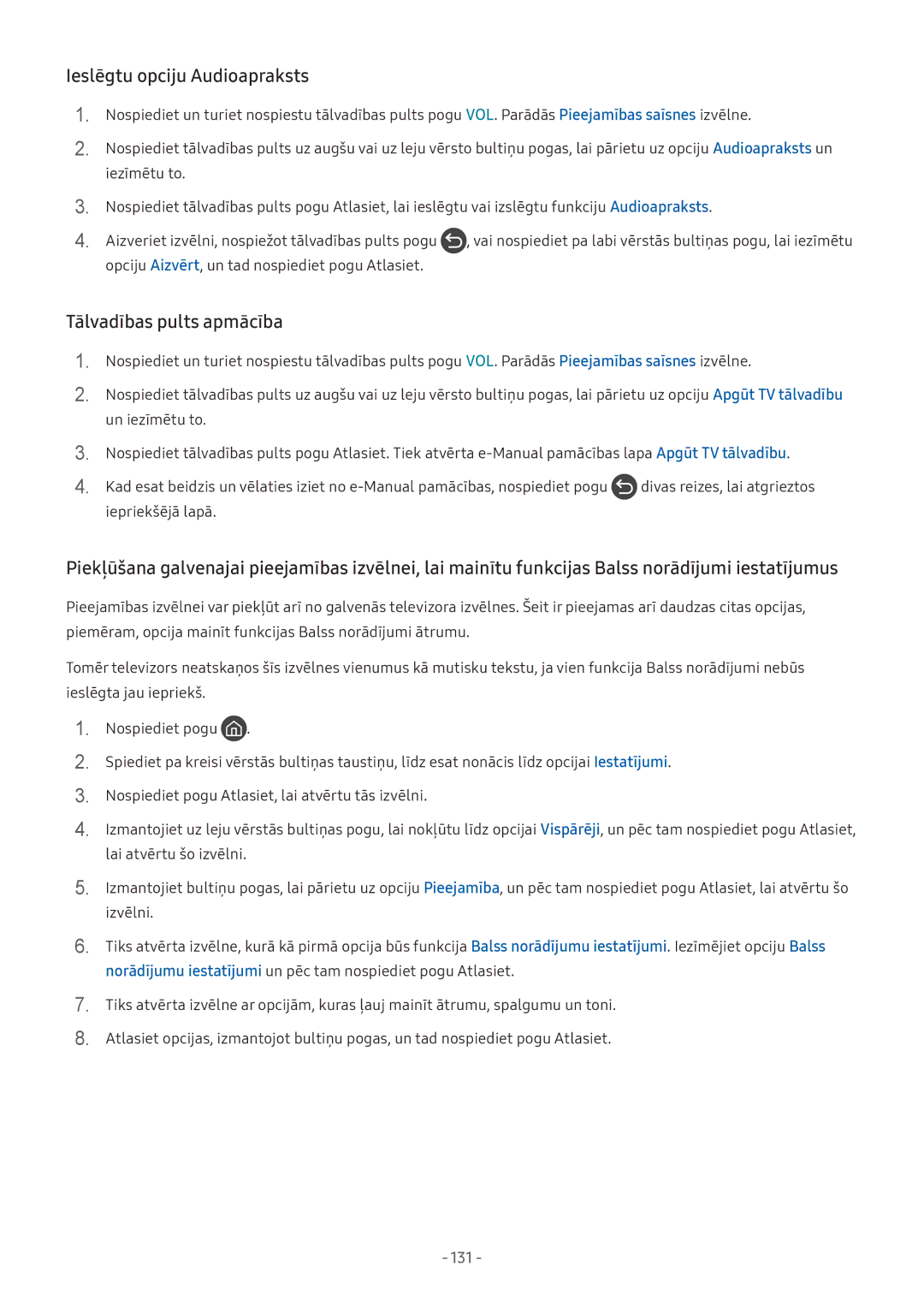 Samsung UE49M5522AKXXH, UE43M5522AKXXH, UE32M5522AKXXH manual Ieslēgtu opciju Audioapraksts, Tālvadības pults apmācība 