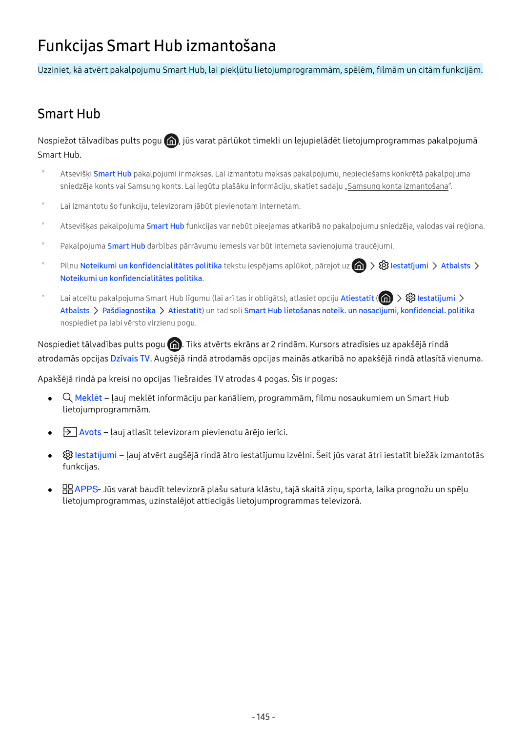 Samsung UE32M5522AKXXH, UE43M5522AKXXH, UE43M5502AKXXH, UE32M5502AKXXH, UE49M5502AKXXH, UE49M5522AKXXH manual Smart Hub, 145 