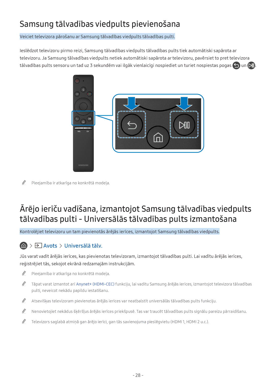 Samsung UE49M5502AKXXH, UE43M5522AKXXH, UE32M5522AKXXH Samsung tālvadības viedpults pievienošana, Avots Universālā tālv 