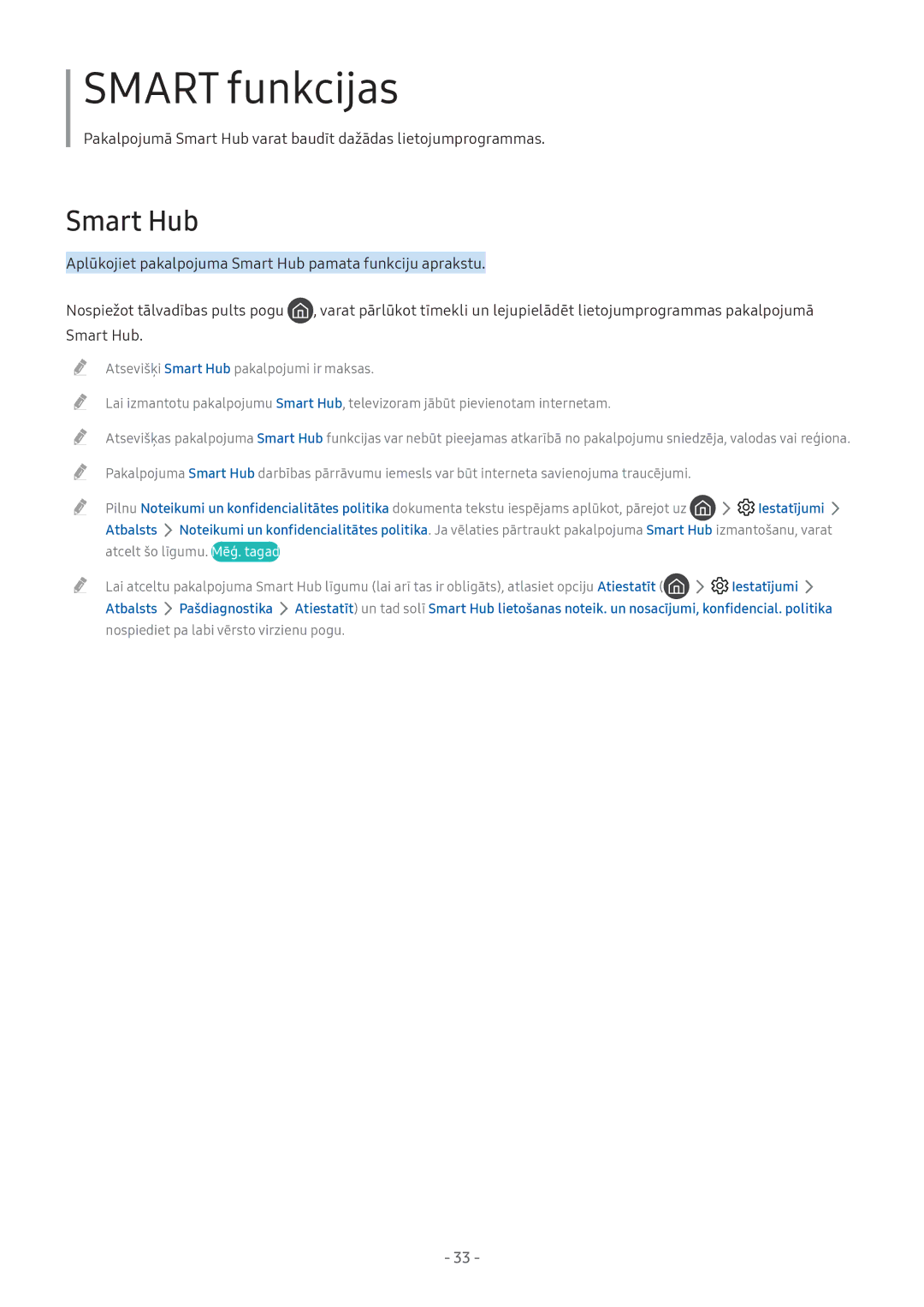 Samsung UE32M5502AKXXH, UE43M5522AKXXH, UE32M5522AKXXH, UE43M5502AKXXH Smart Hub, Iestatījumi, Atbalsts Pašdiagnostika 