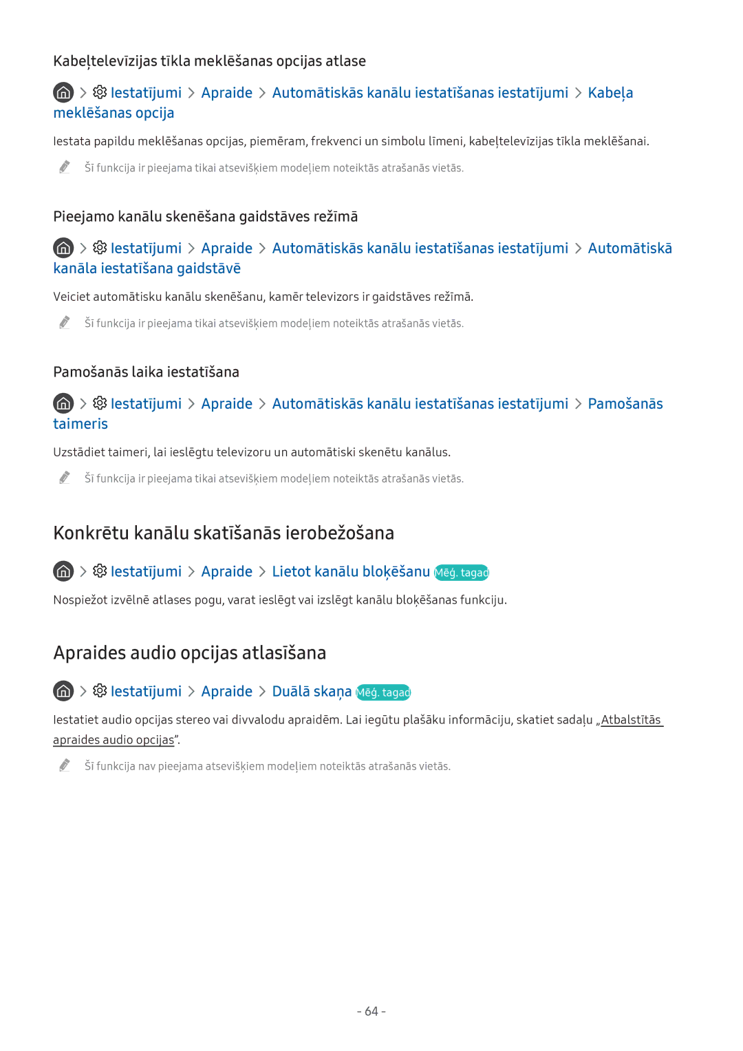 Samsung UE49M5502AKXXH, UE43M5522AKXXH manual Konkrētu kanālu skatīšanās ierobežošana, Apraides audio opcijas atlasīšana 
