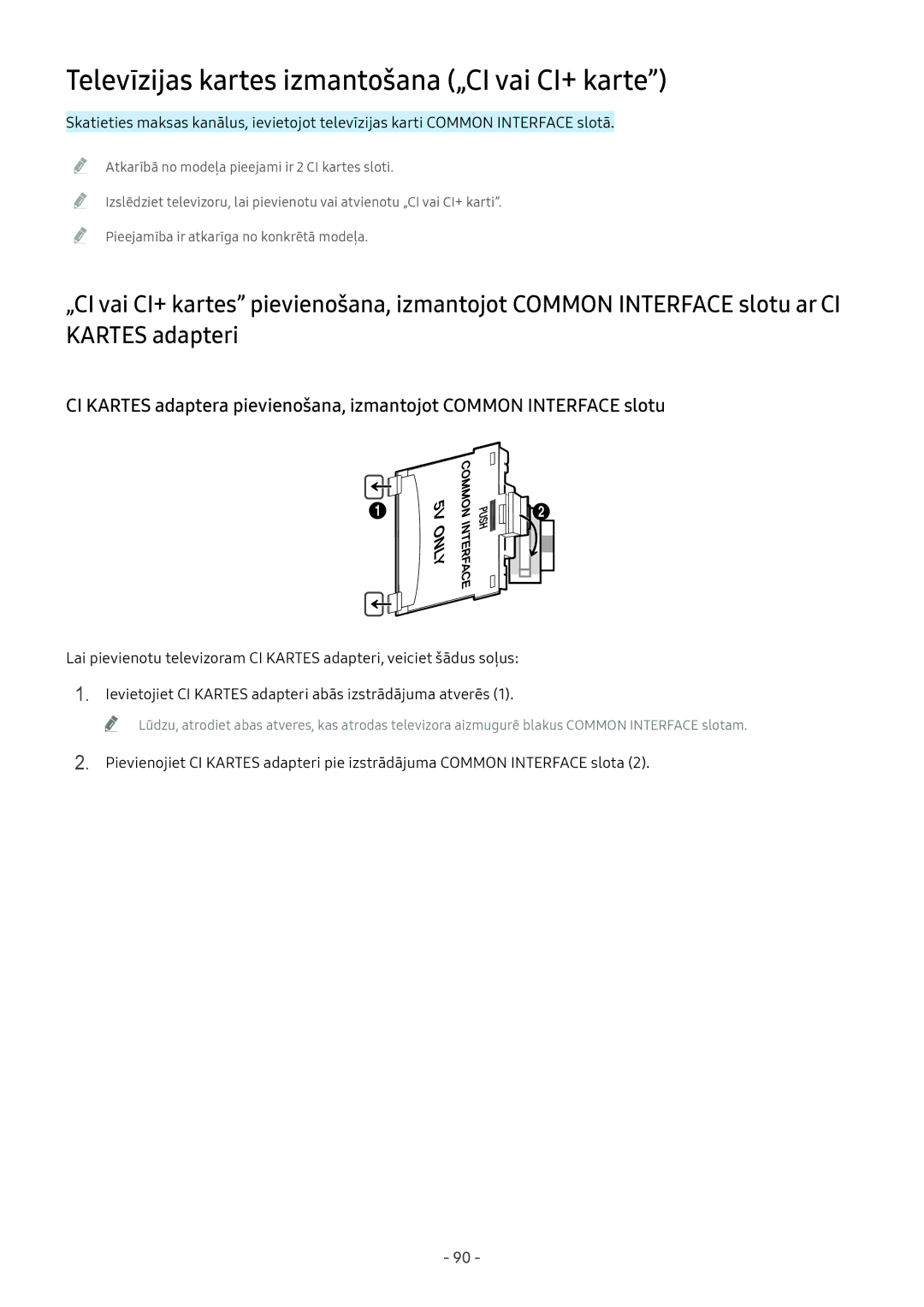 Samsung UE43M5522AKXXH, UE32M5522AKXXH, UE43M5502AKXXH, UE32M5502AKXXH manual Televīzijas kartes izmantošana „CI vai CI+ karte 