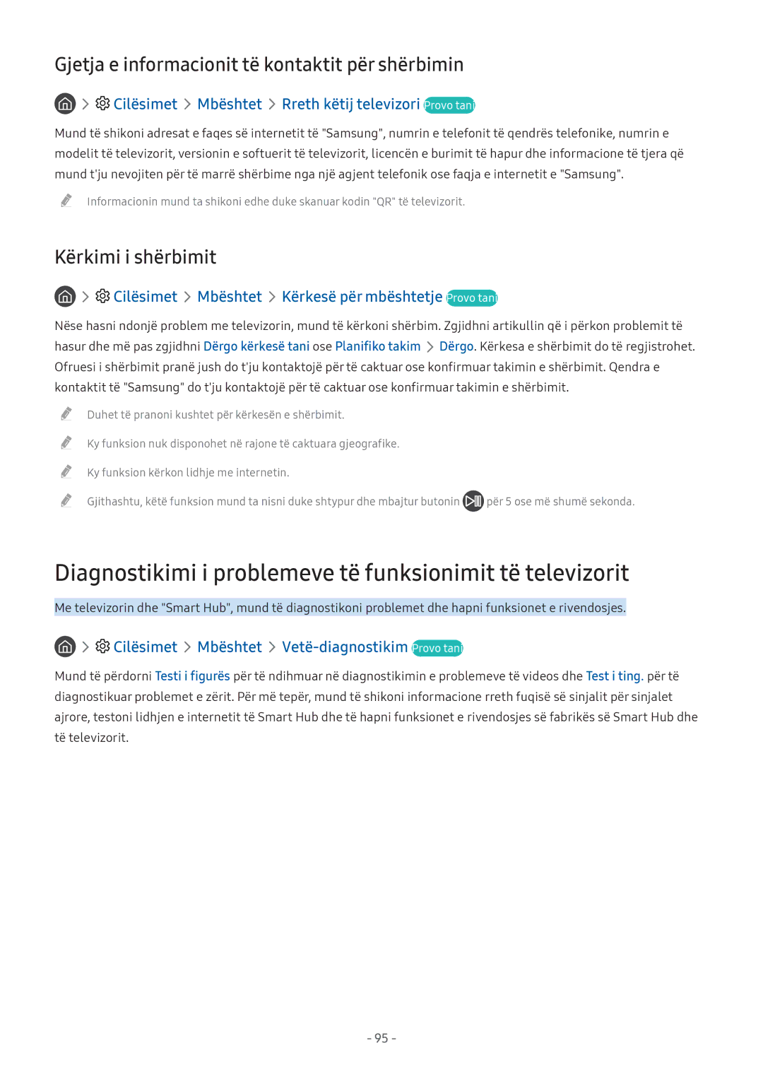 Samsung UE43M5572AUXXH, UE43M5522AKXXH, UE32M5522AKXXH manual Diagnostikimi i problemeve të funksionimit të televizorit 