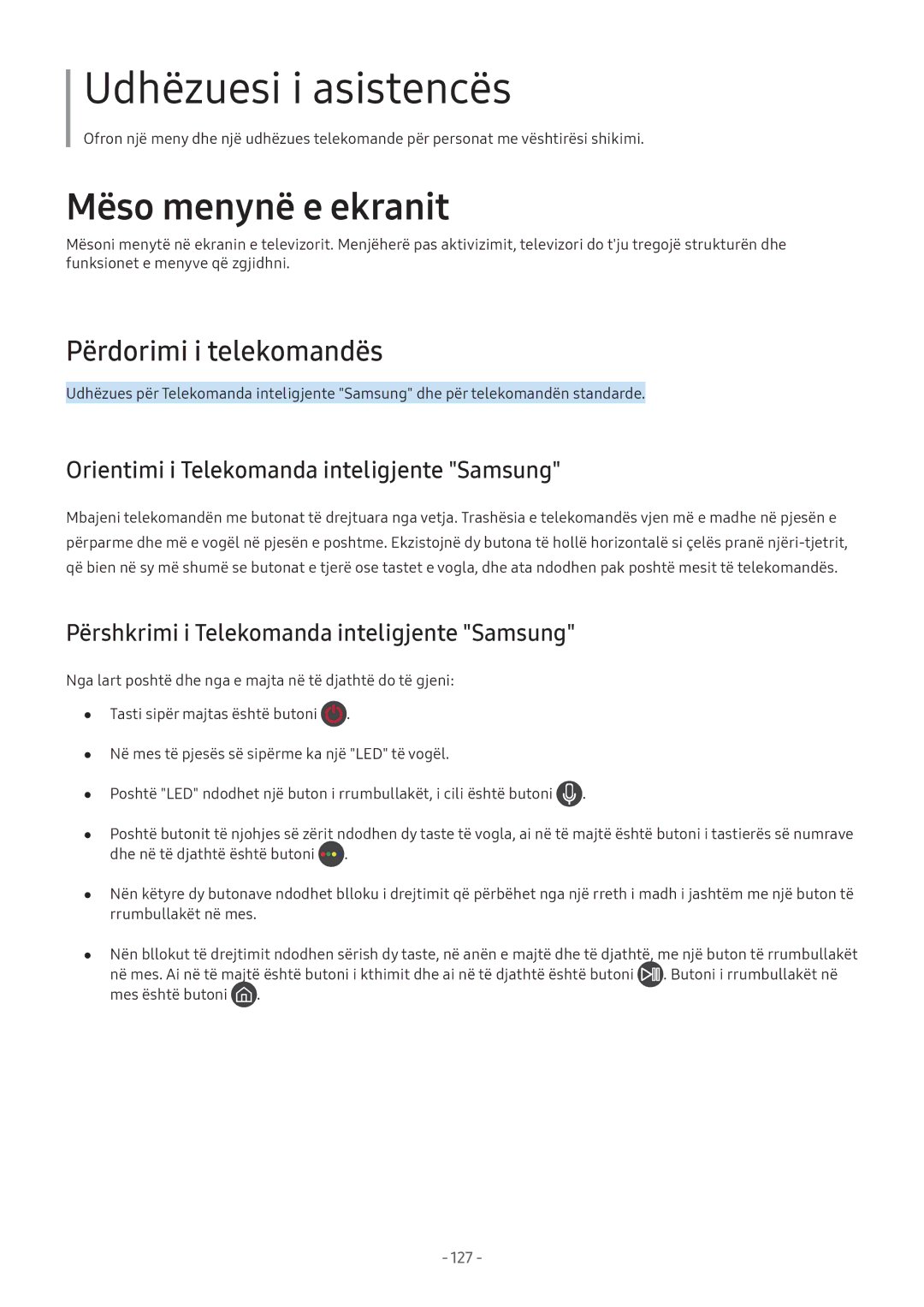 Samsung UE43M5572AUXXH, UE43M5522AKXXH manual Përdorimi i telekomandës, Orientimi i Telekomanda inteligjente Samsung 