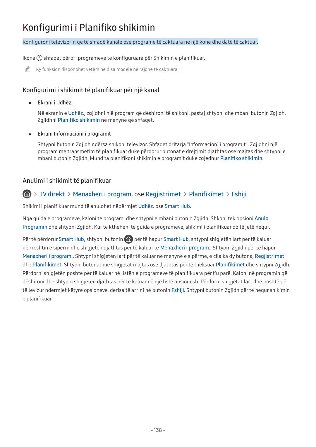 Samsung UE43M5522AKXXH manual Konfigurimi i Planifiko shikimin, Konfigurimi i shikimit të planifikuar për një kanal 