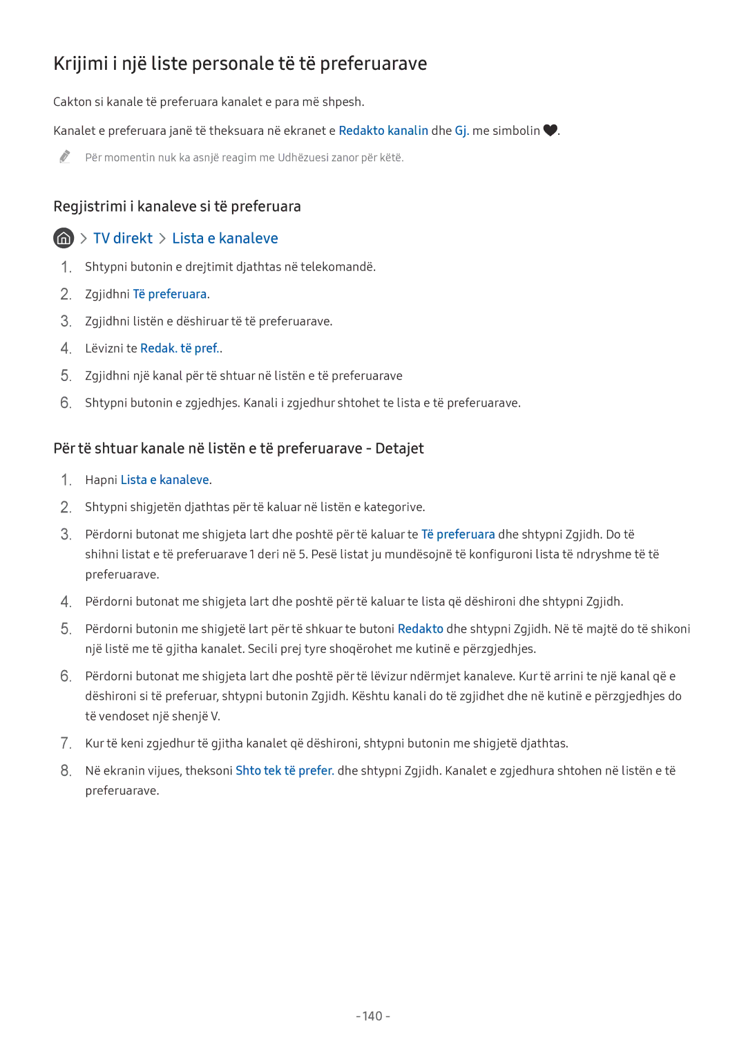 Samsung UE55M5672AUXXH manual Krijimi i një liste personale të të preferuarave, Regjistrimi i kanaleve si të preferuara 