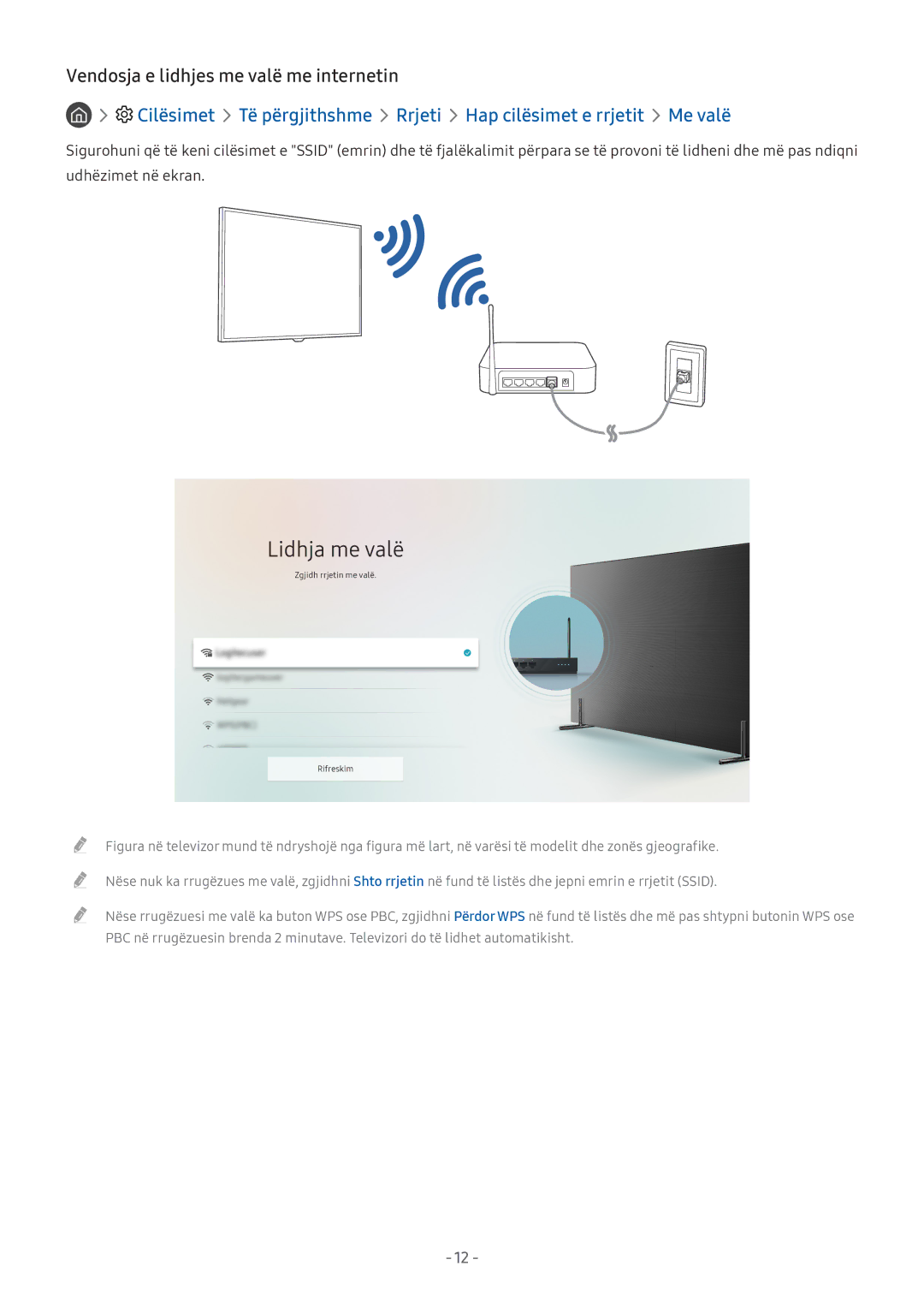 Samsung UE55M5672AUXXH, UE43M5522AKXXH, UE32M5522AKXXH manual Lidhja me valë, Vendosja e lidhjes me valë me internetin 