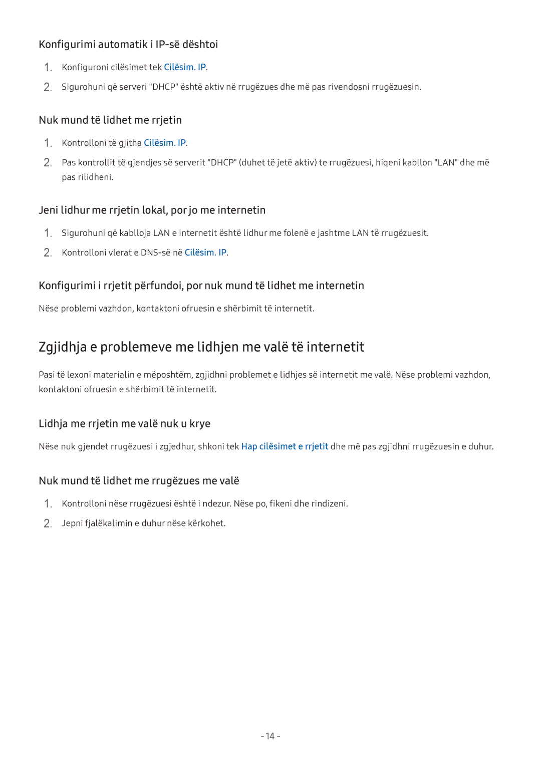 Samsung UE49M6372AUXXH, UE43M5522AKXXH, UE32M5522AKXXH manual Zgjidhja e problemeve me lidhjen me valë të internetit 