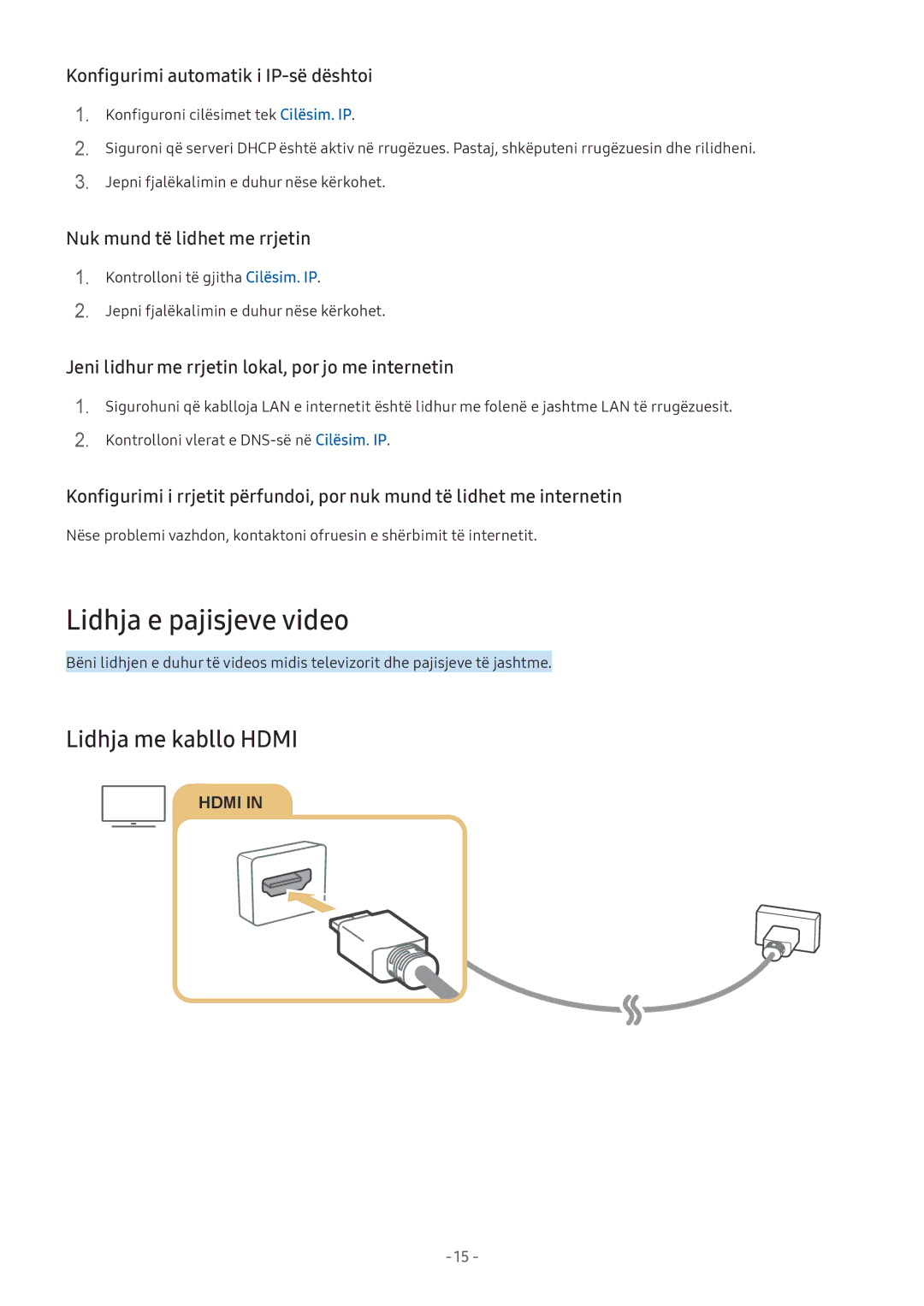 Samsung UE43M5572AUXXH, UE43M5522AKXXH, UE32M5522AKXXH, UE55M5672AUXXH manual Lidhja e pajisjeve video, Lidhja me kabllo Hdmi 