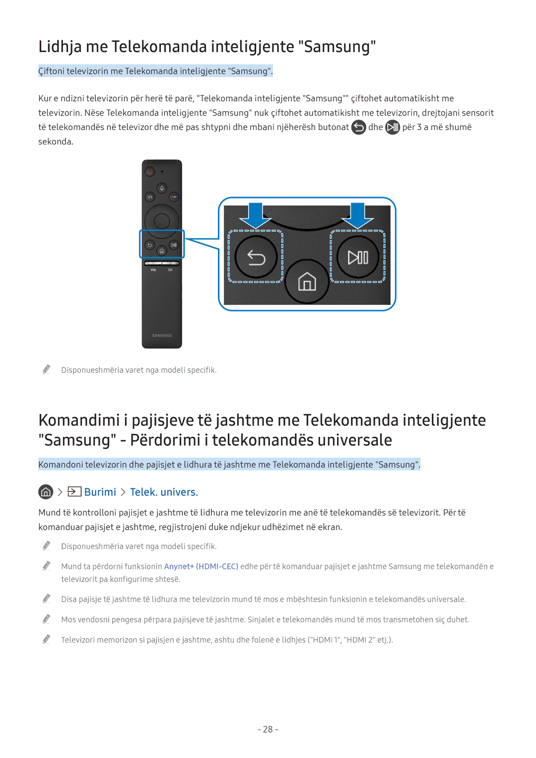 Samsung UE55M5672AUXXH, UE43M5522AKXXH, UE32M5522AKXXH Lidhja me Telekomanda inteligjente Samsung, Burimi Telek. univers 