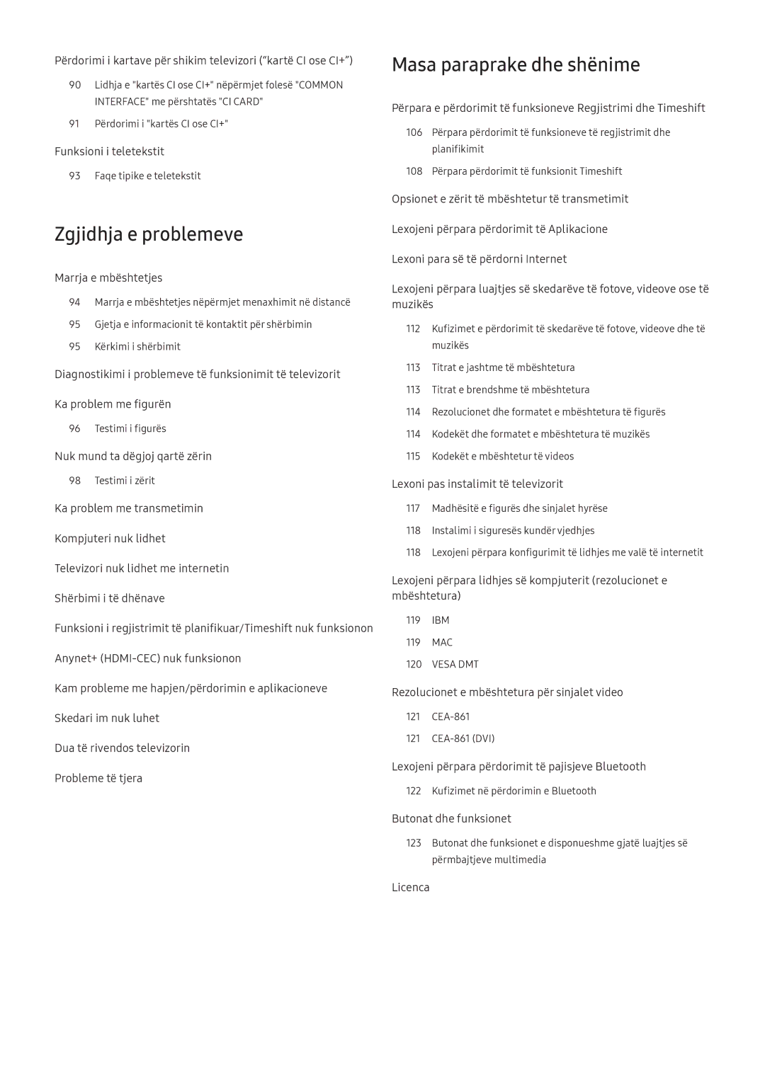 Samsung UE43M5572AUXXH, UE43M5522AKXXH, UE32M5522AKXXH, UE55M5672AUXXH Zgjidhja e problemeve, Masa paraprake dhe shënime 