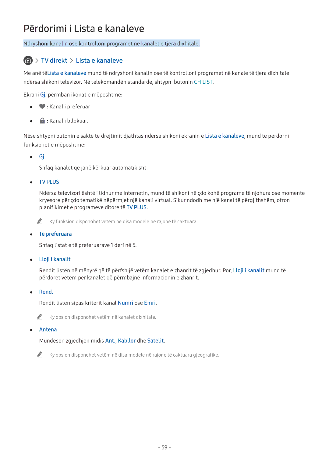 Samsung UE32M5522AKXXH, UE43M5522AKXXH, UE55M5672AUXXH manual Përdorimi i Lista e kanaleve, TV direkt Lista e kanaleve 