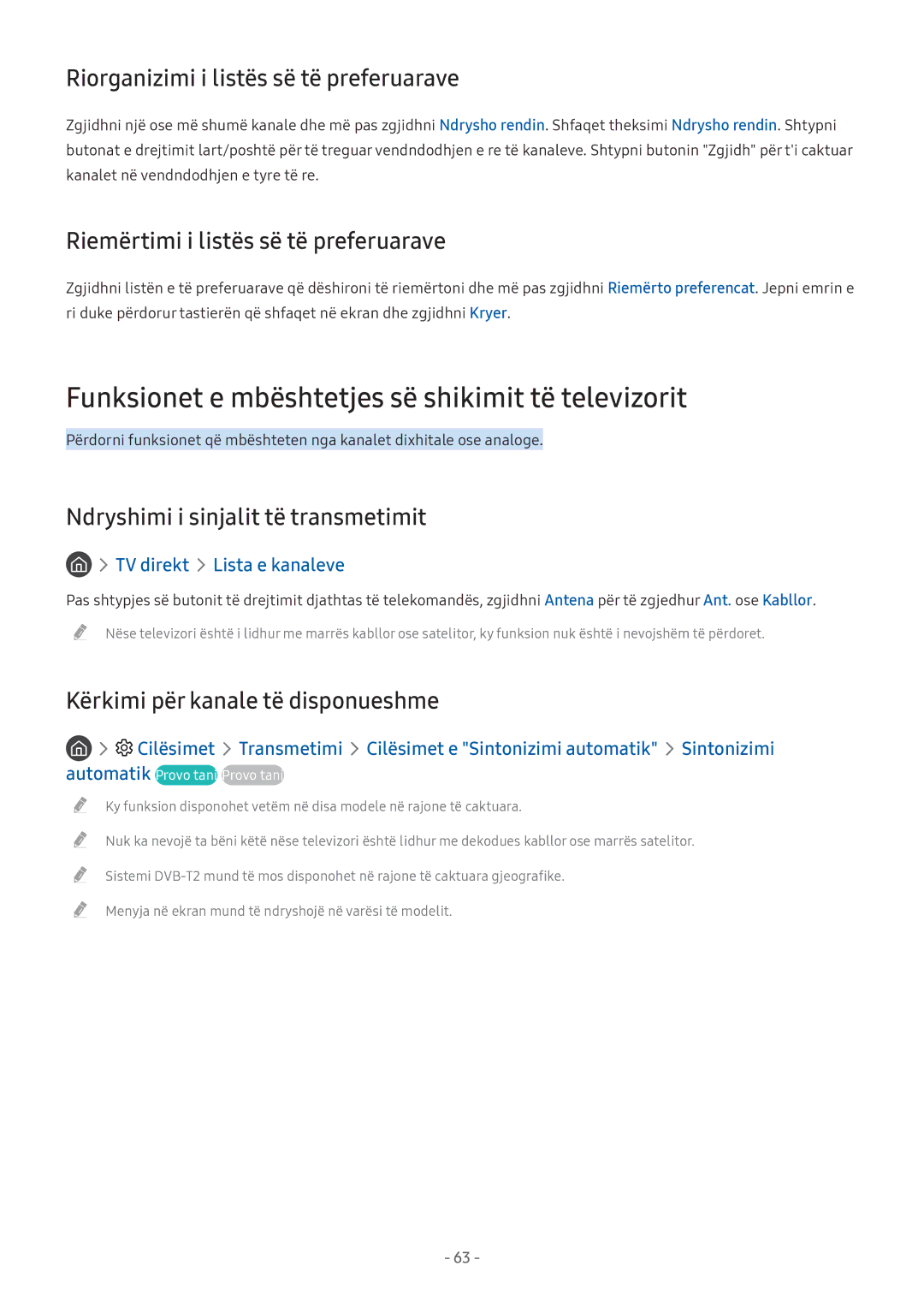 Samsung UE43M5572AUXXH manual Funksionet e mbështetjes së shikimit të televizorit, Riorganizimi i listës së të preferuarave 