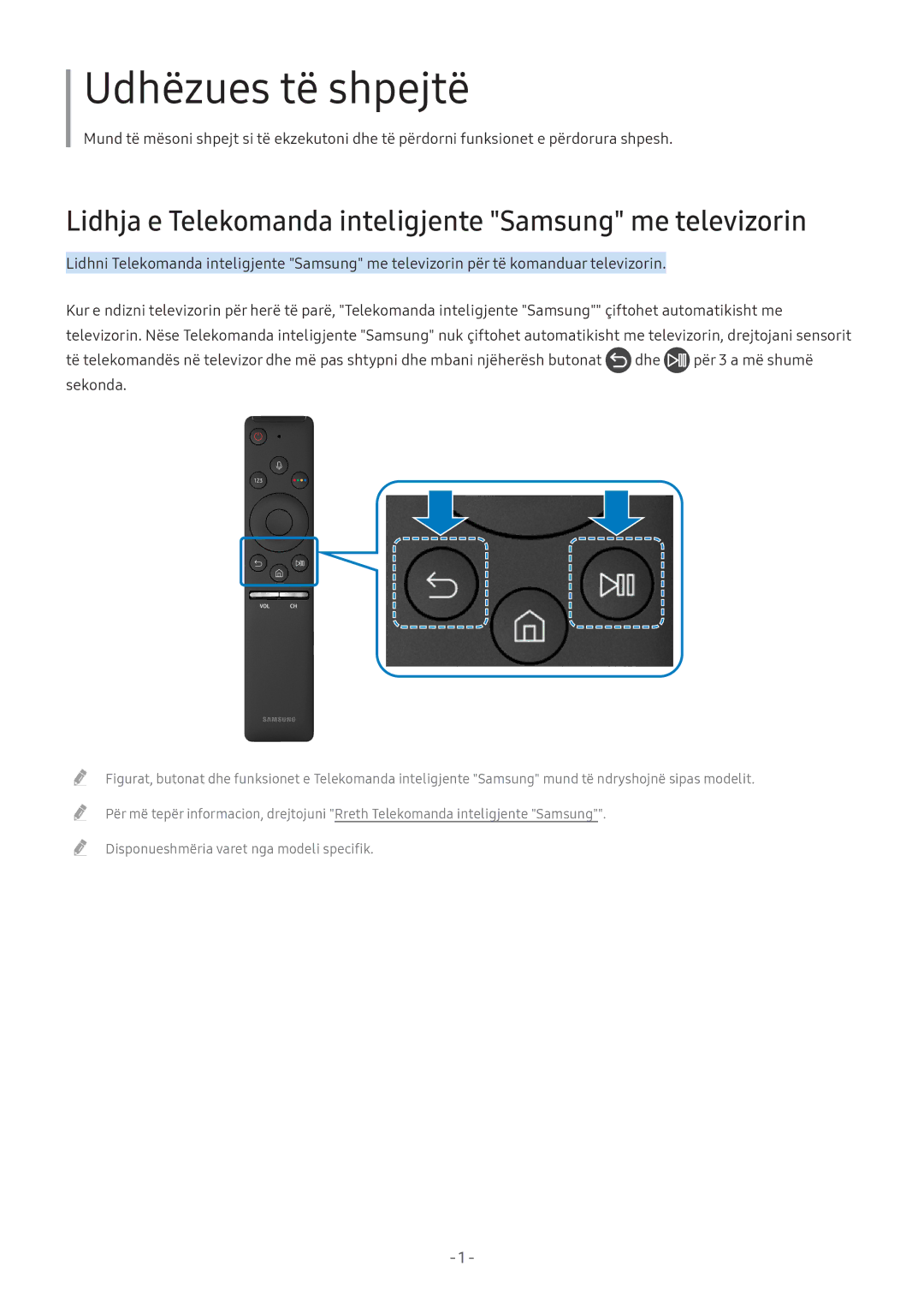 Samsung UE49M5582AUXXH, UE43M5522AKXXH manual Udhëzues të shpejtë, Lidhja e Telekomanda inteligjente Samsung me televizorin 