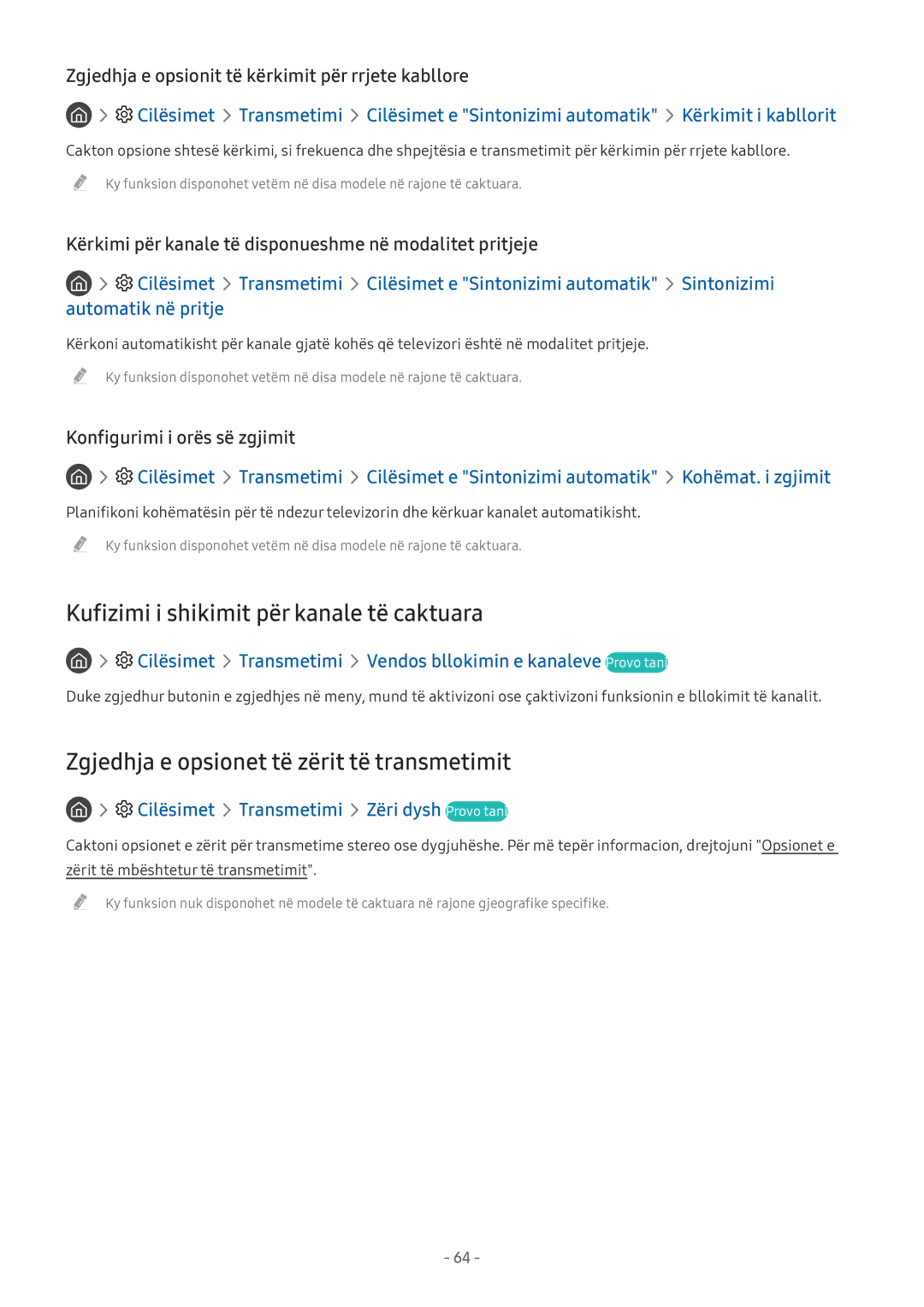 Samsung UE49M5522AKXXH manual Kufizimi i shikimit për kanale të caktuara, Zgjedhja e opsionet të zërit të transmetimit 