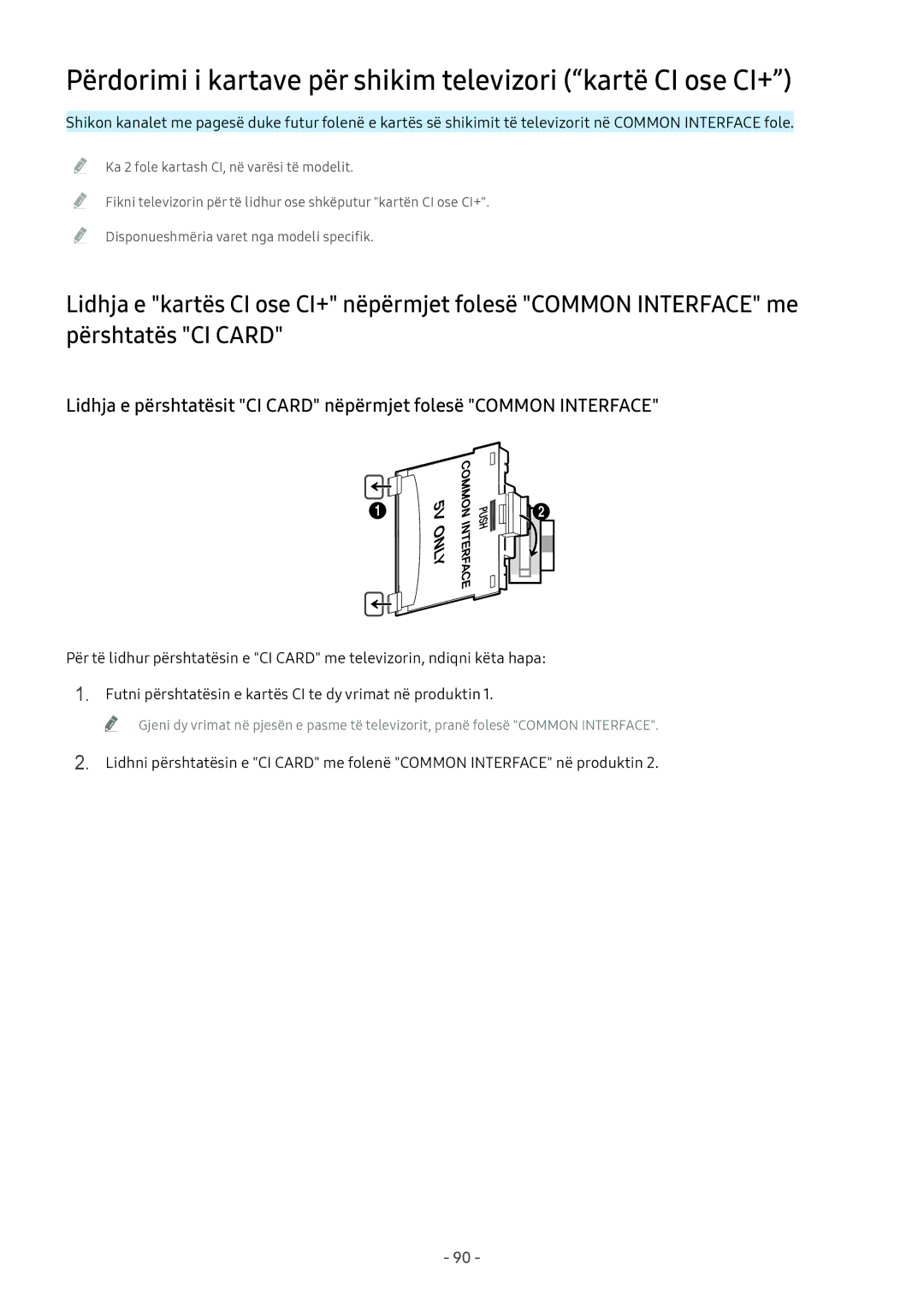 Samsung UE43M5522AKXXH, UE32M5522AKXXH, UE55M5672AUXXH manual Përdorimi i kartave për shikim televizori kartë CI ose CI+ 