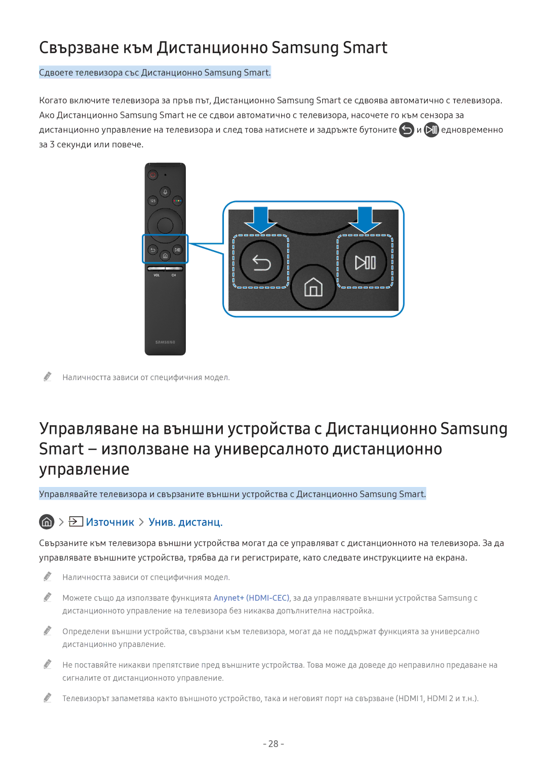 Samsung UE49M6302AKXXH, UE43M5602AKXXH, UE32M5602AKXXH Свързване към Дистанционно Samsung Smart, Източник Унив. дистанц 