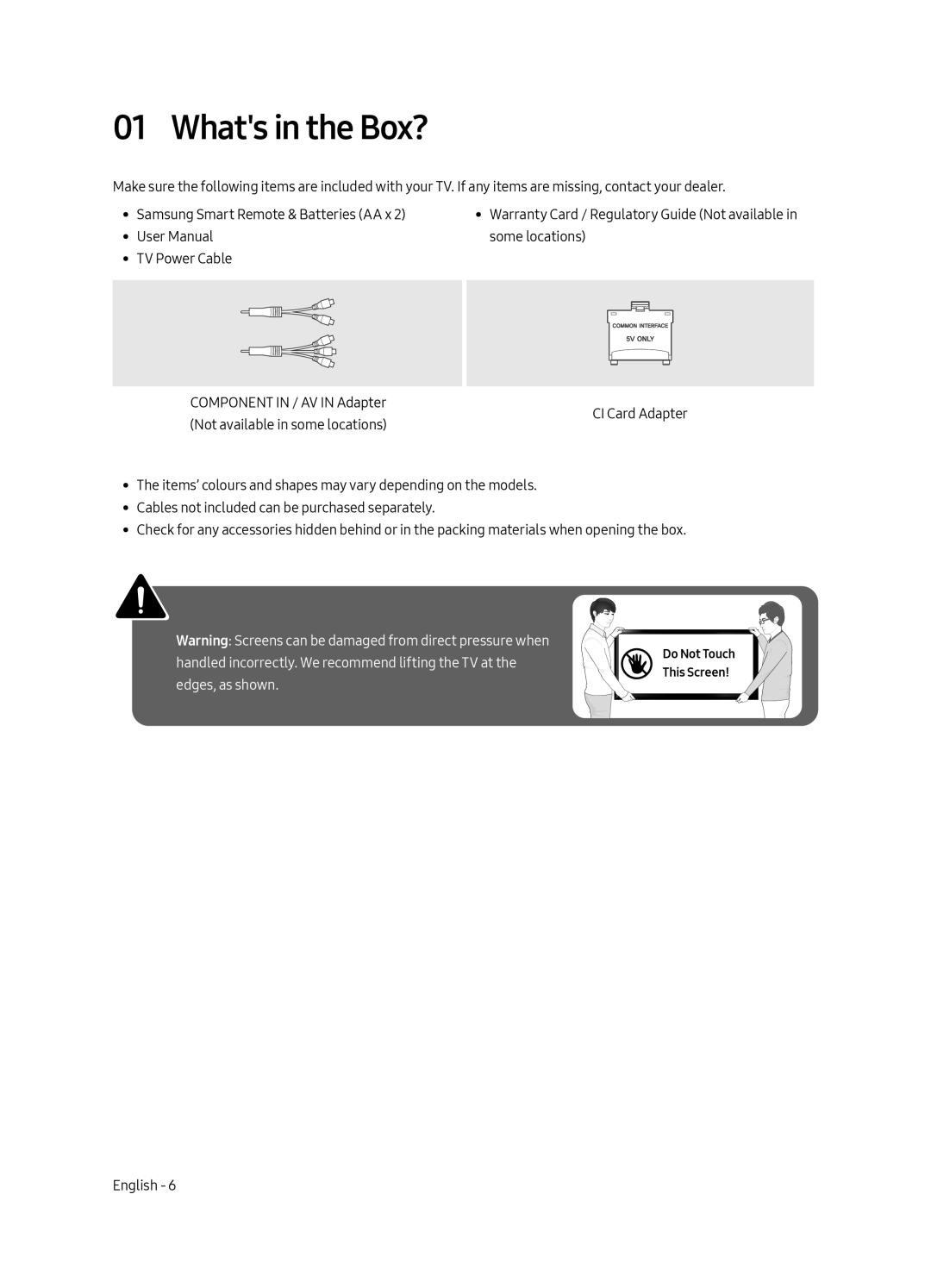 Samsung UE43MU7000UXSQ, UE40MU7000UXSQ, UE75MU7000UXSQ, UE50MU7000UXSQ, UE55MU7000UXSQ, UE65MU7000UXSQ manual Whats in the Box? 