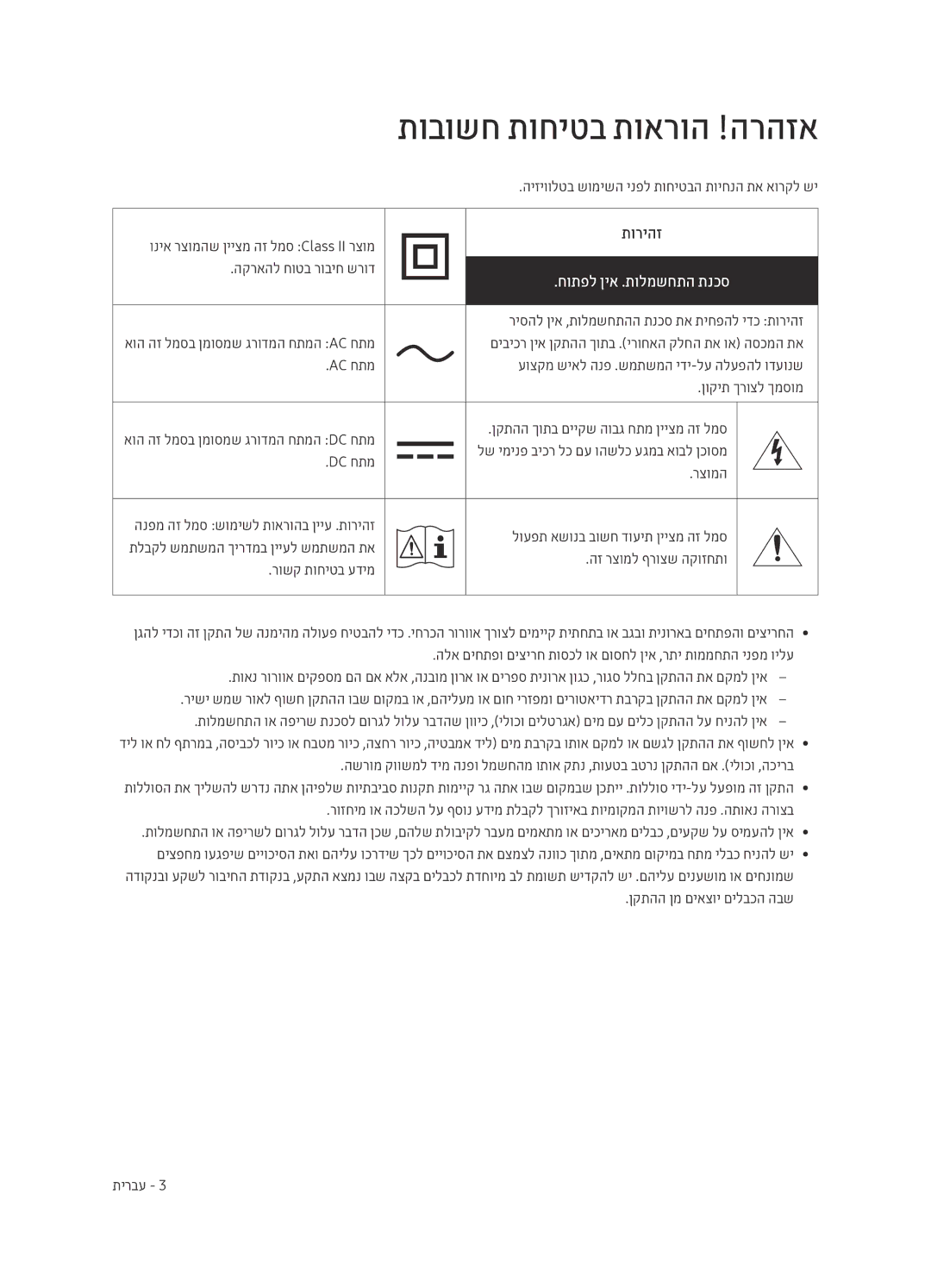 Samsung UE50MU7000UXSQ, UE43MU7000UXSQ manual תובושח תוחיטב תוארוה !הרהזא, ריסהל ןיא ,תולמשחתהה תנכס תא תיחפהל ידכ תוריהז 