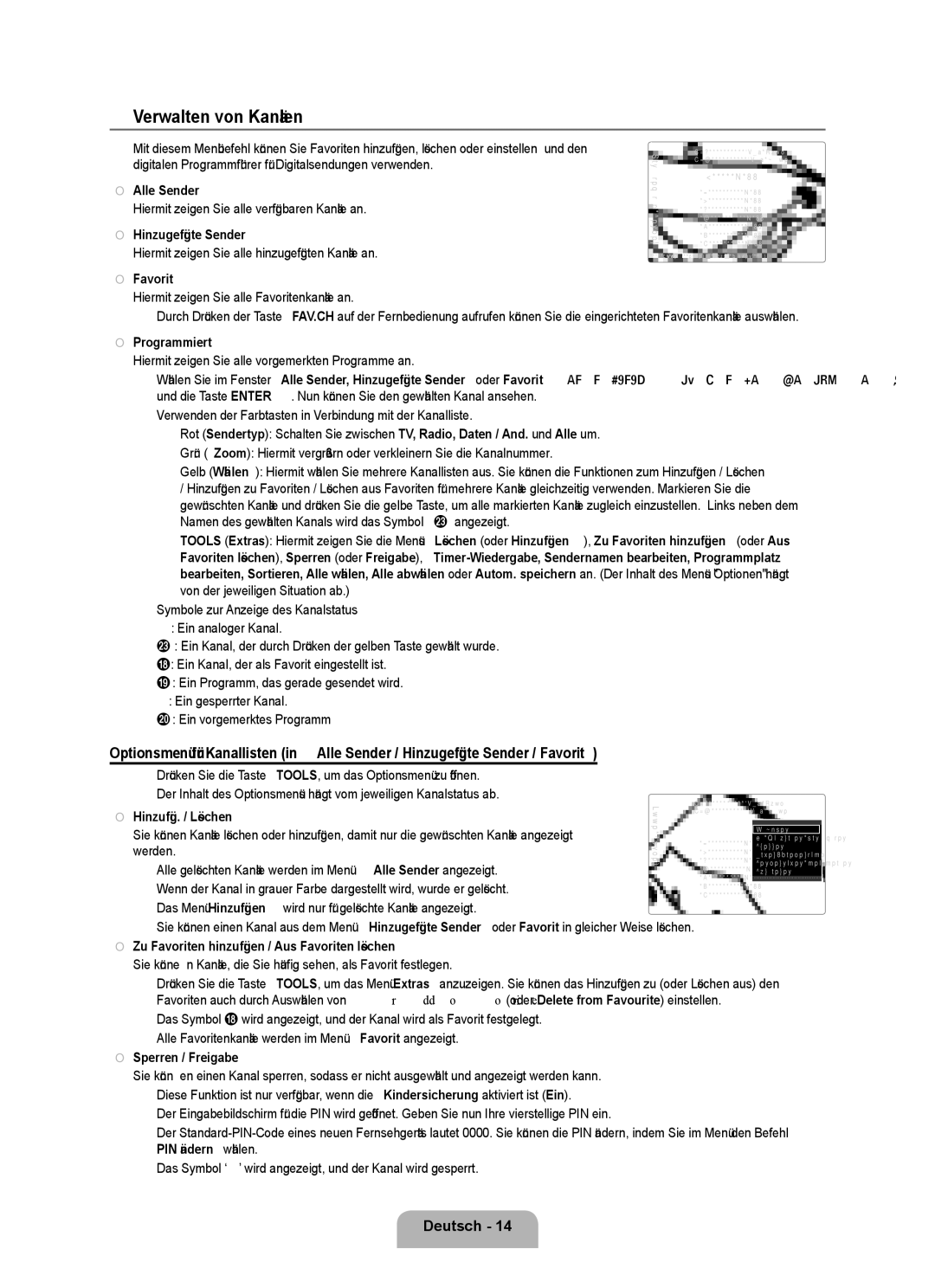 Samsung UE40B7090WWXZG, UE46B7090WWXZG manual Verwalten von Kanälen 