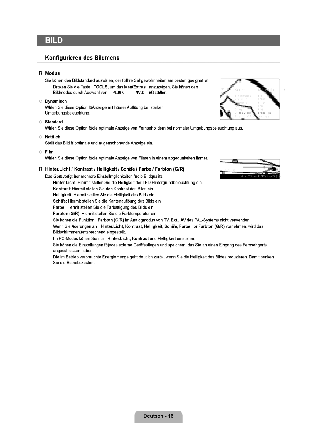 Samsung UE40B7090WWXZG, UE46B7090WWXZG manual Konfigurieren des Bildmenüs, Modus, Dynamisch, Natürlich, Film 