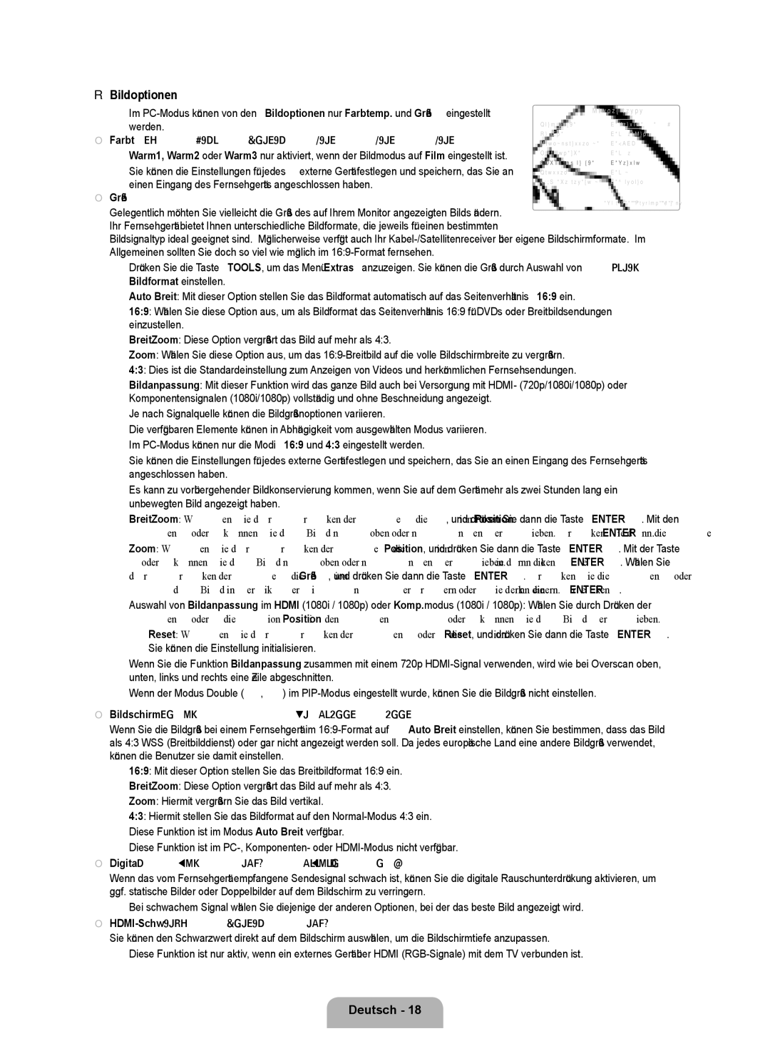 Samsung UE40B7090WWXZG manual Bildoptionen, Bildschirmmodus → 169 / BreitZoom / Zoom, HDMI-Schwarzp. → Normal / Gering 