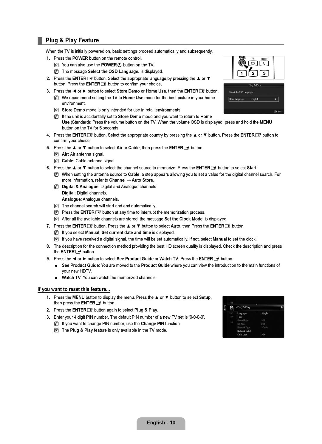 Samsung UE46B7090WWXZG, UE40B7090WWXZG manual Plug & Play Feature, If you want to reset this feature 