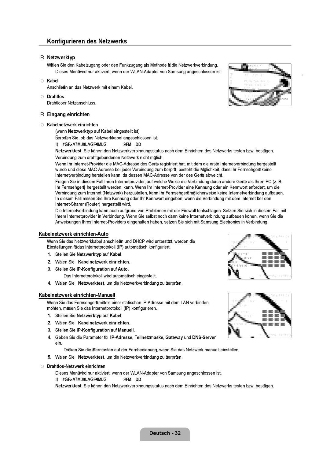 Samsung UE40B7090WWXZG manual Konfigurieren des Netzwerks, Netzwerktyp, Eingang einrichten, Kabelnetzwerk einrichten-Auto 