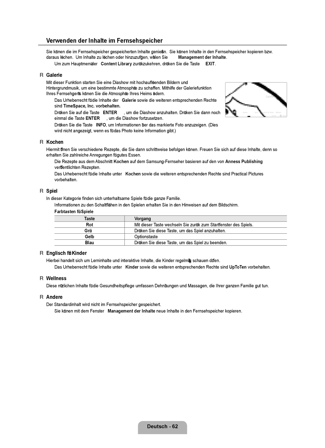 Samsung UE40B7090WWXZG, UE46B7090WWXZG manual Verwenden der Inhalte im Fernsehspeicher 