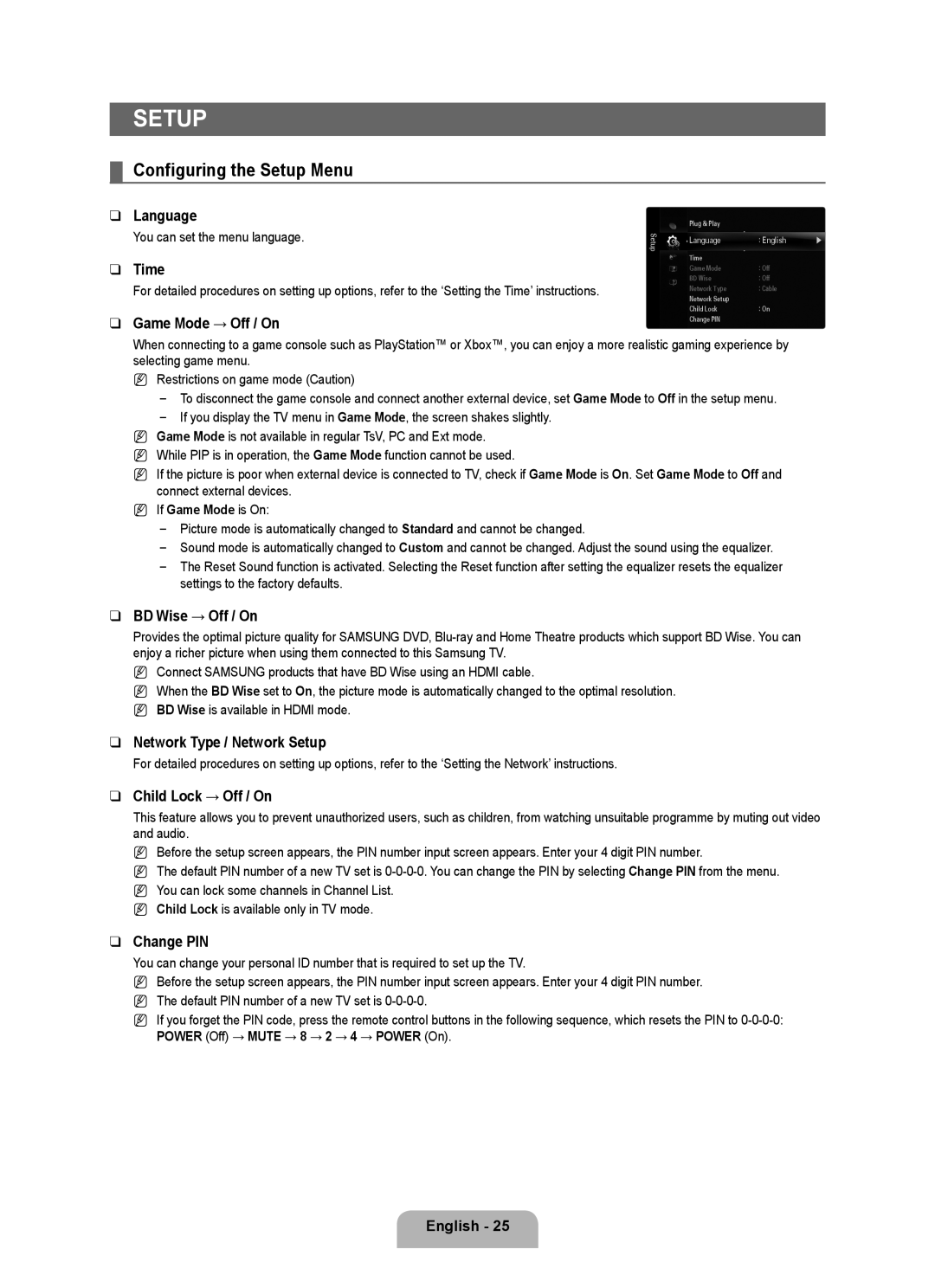 Samsung UE40B7090WWXZG, UE46B7090WWXZG manual Configuring the Setup Menu 