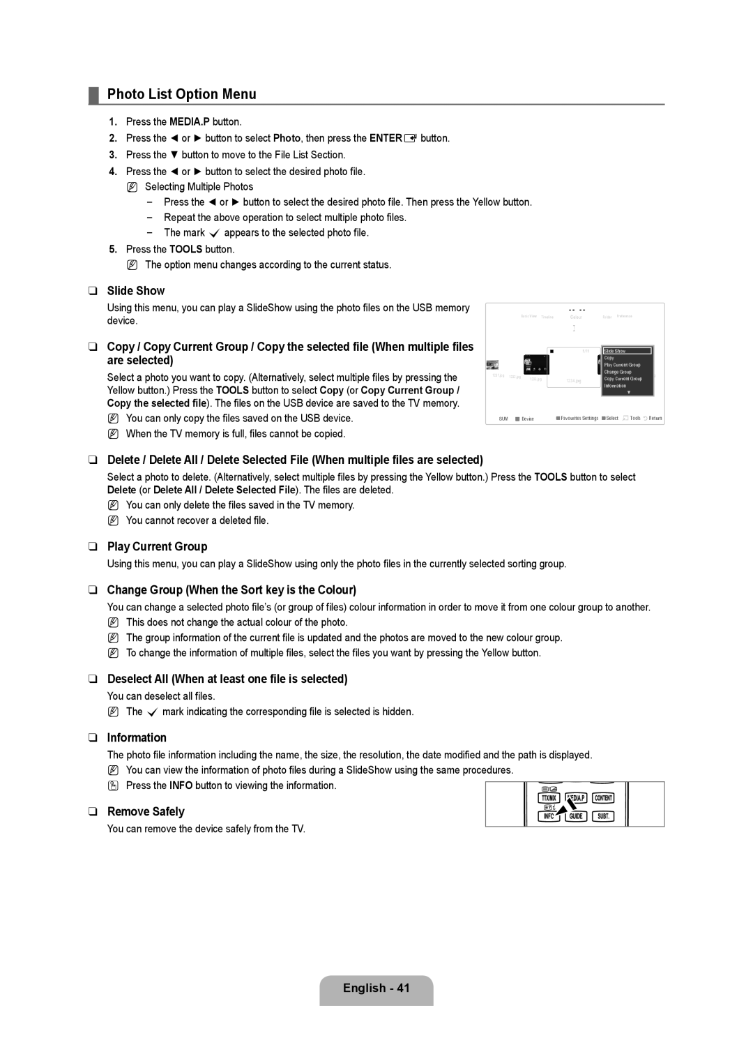 Samsung UE40B7090WWXZG, UE46B7090WWXZG manual Photo List Option Menu 