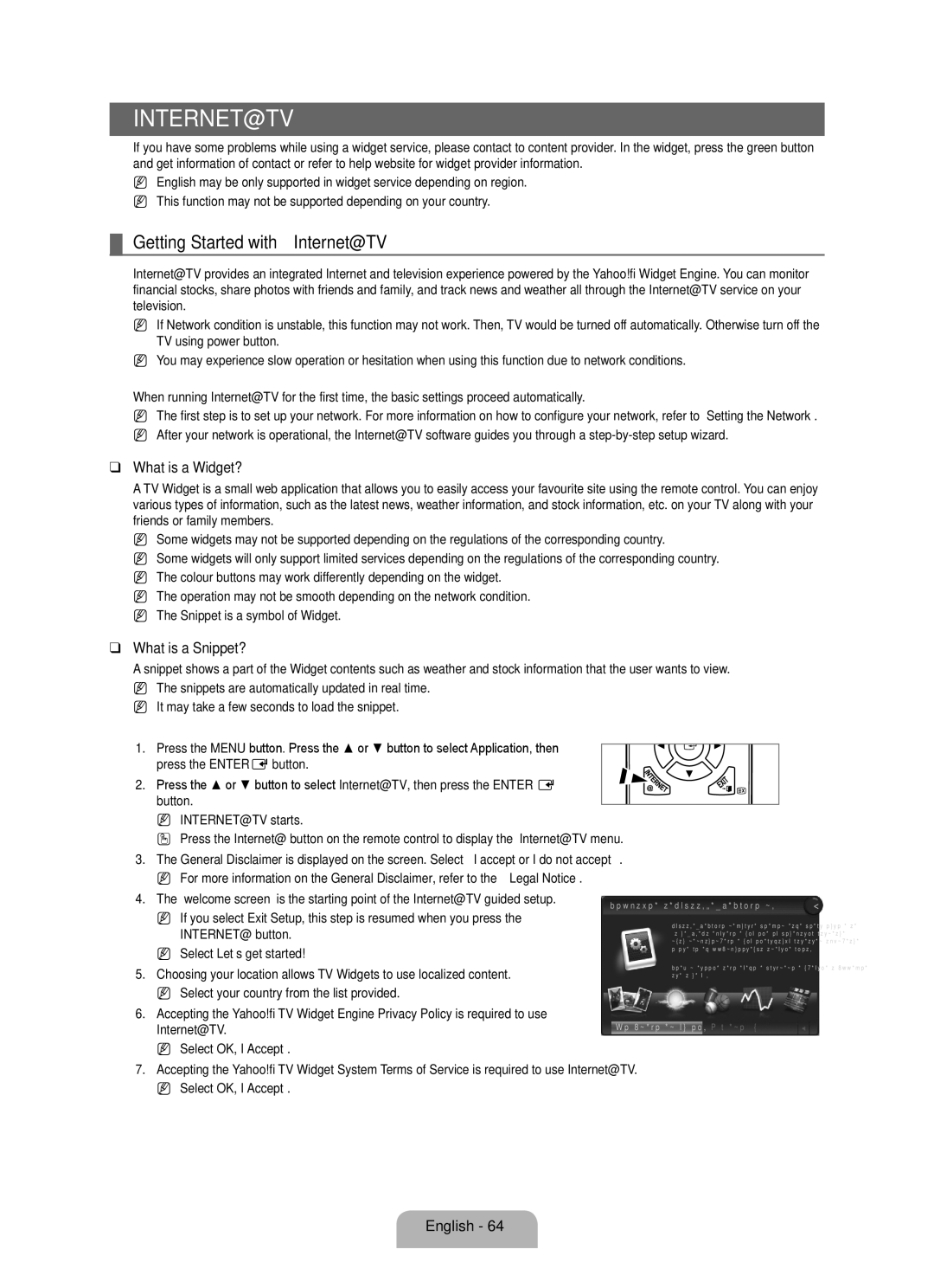 Samsung UE46B7090WWXZG, UE40B7090WWXZG manual Getting Started with Internet@TV, What is a Widget?, What is a Snippet? 