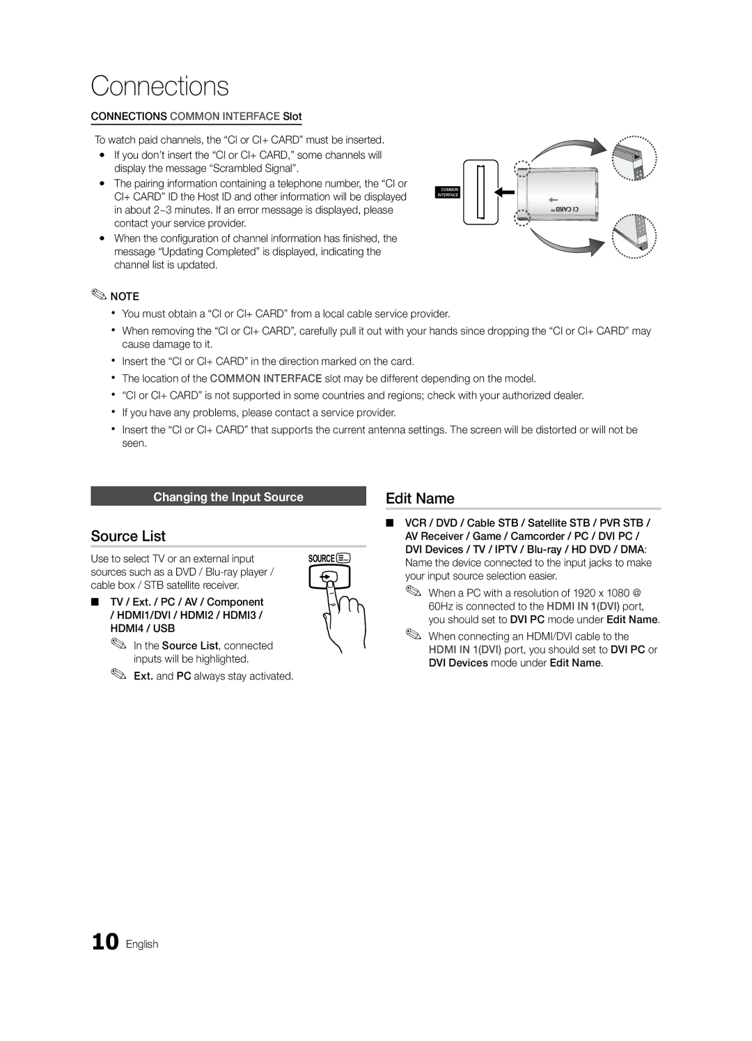 Samsung UE32C5100QWXZG manual Source List, Edit Name, Changing the Input Source, Use to select TV or an external input 