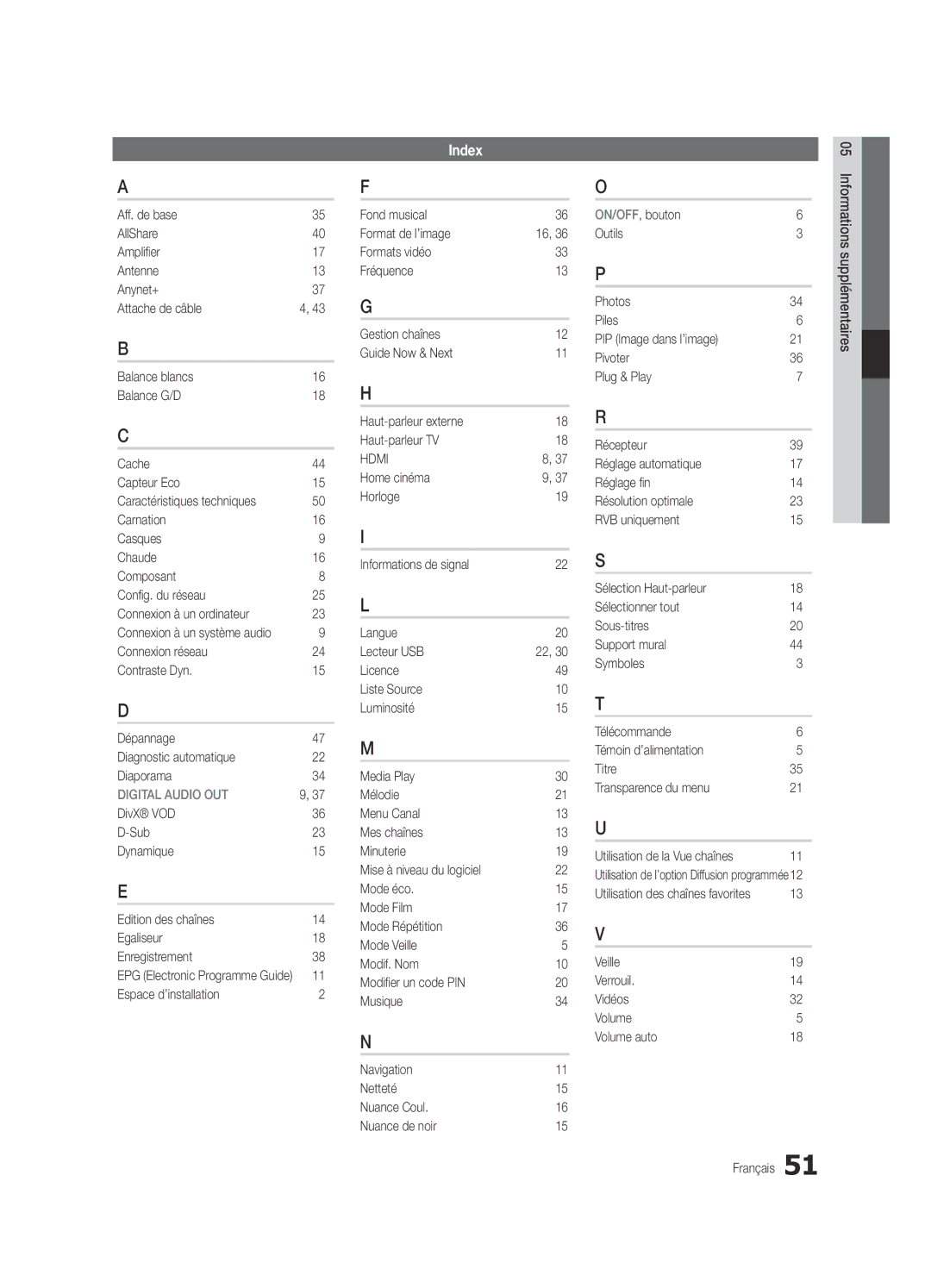 Samsung UE40C5100QWXZG, UE46C5100QWXZG manual Espace d’installation, Veille Verrouil Vidéos Volume Volume auto Français 