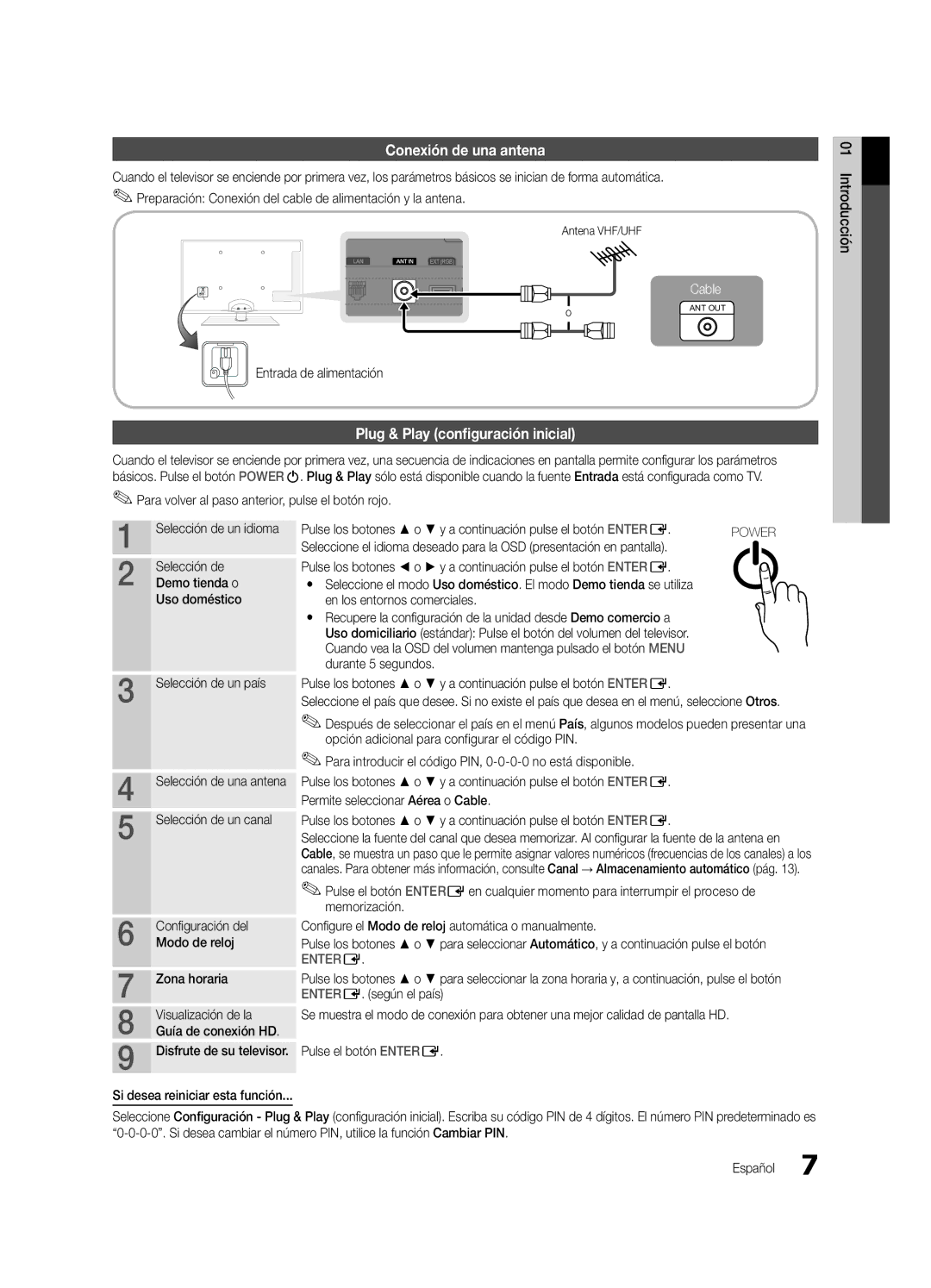 Samsung UE46C5100QWXXU, UE46C5100QWXZG, UE32C5100QWXZG manual Conexión de una antena, Plug & Play configuración inicial 