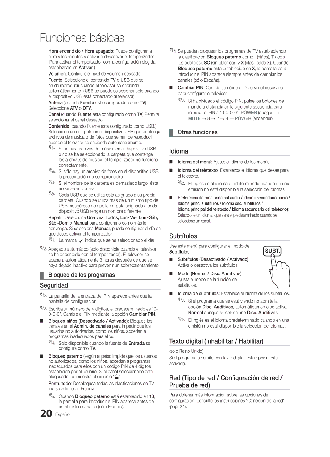 Samsung UE37C5100QWXZG, UE46C5100QWXZG, UE32C5100QWXZG Seguridad, Idioma, Subtítulos, Texto digital Inhabilitar / Habilitar 