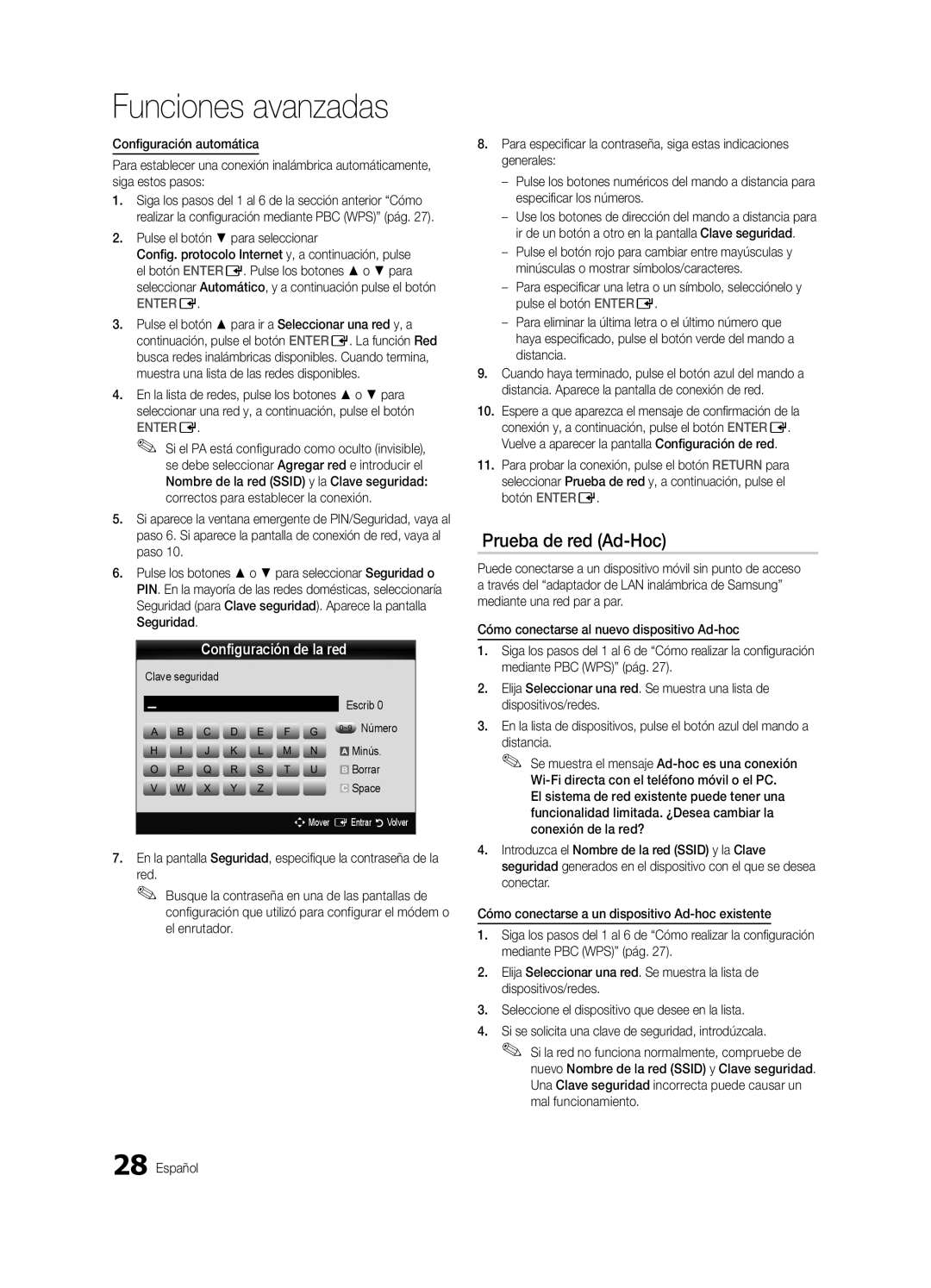 Samsung UE40C5100QWXZG, UE46C5100QWXZG, UE32C5100QWXZG, UE37C5100QWXZG Prueba de red Ad-Hoc, Pulse el botón para seleccionar 