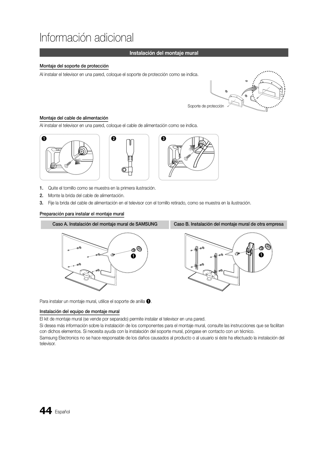 Samsung UE46C5100QWXZG, UE32C5100QWXZG, UE40C5100QWXZG, UE37C5100QWXZG Instalación del montaje mural, Soporte de protección 