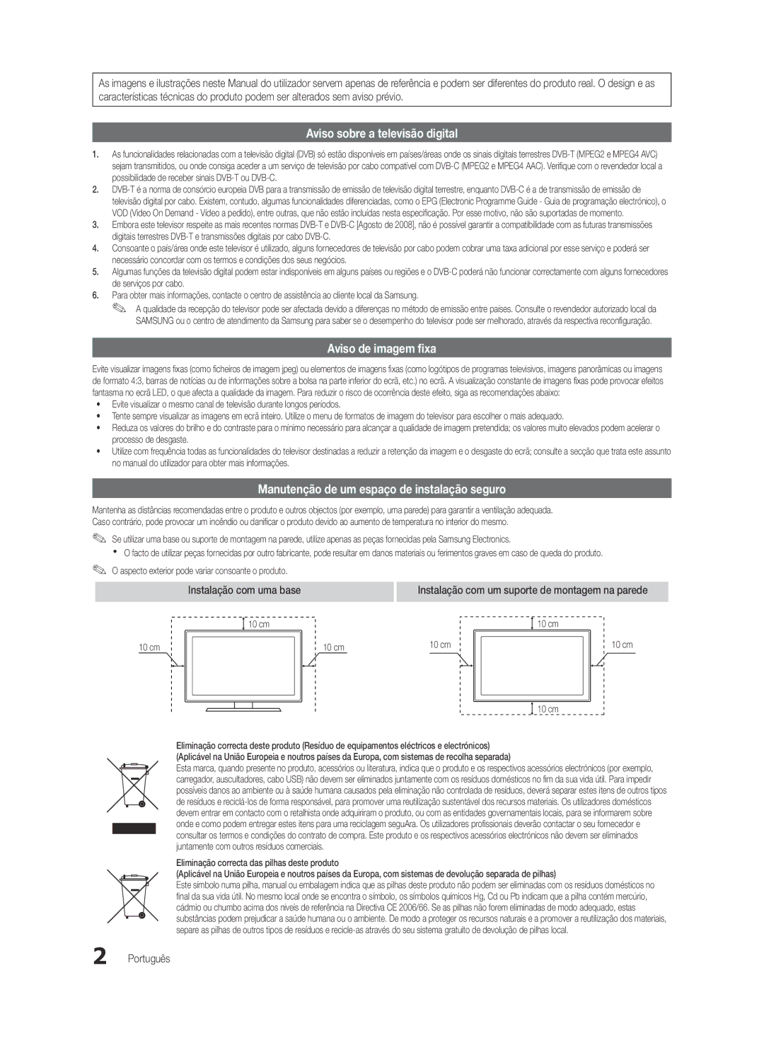 Samsung UE46C5100QWXXU, UE46C5100QWXZG Manutenção de um espaço de instalação seguro, Instalação com uma base, Português 