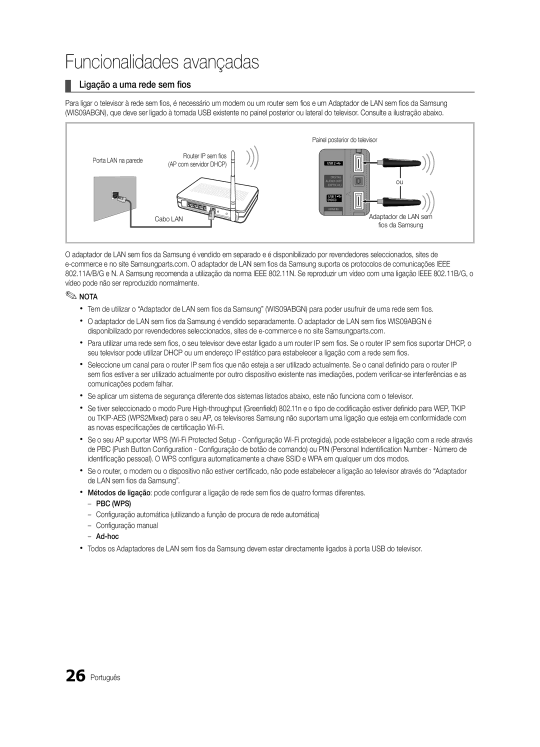 Samsung UE37C5100QWXXC, UE46C5100QWXZG, UE32C5100QWXZG, UE40C5100QWXZG manual Ligação a uma rede sem fios, Router IP sem fios 